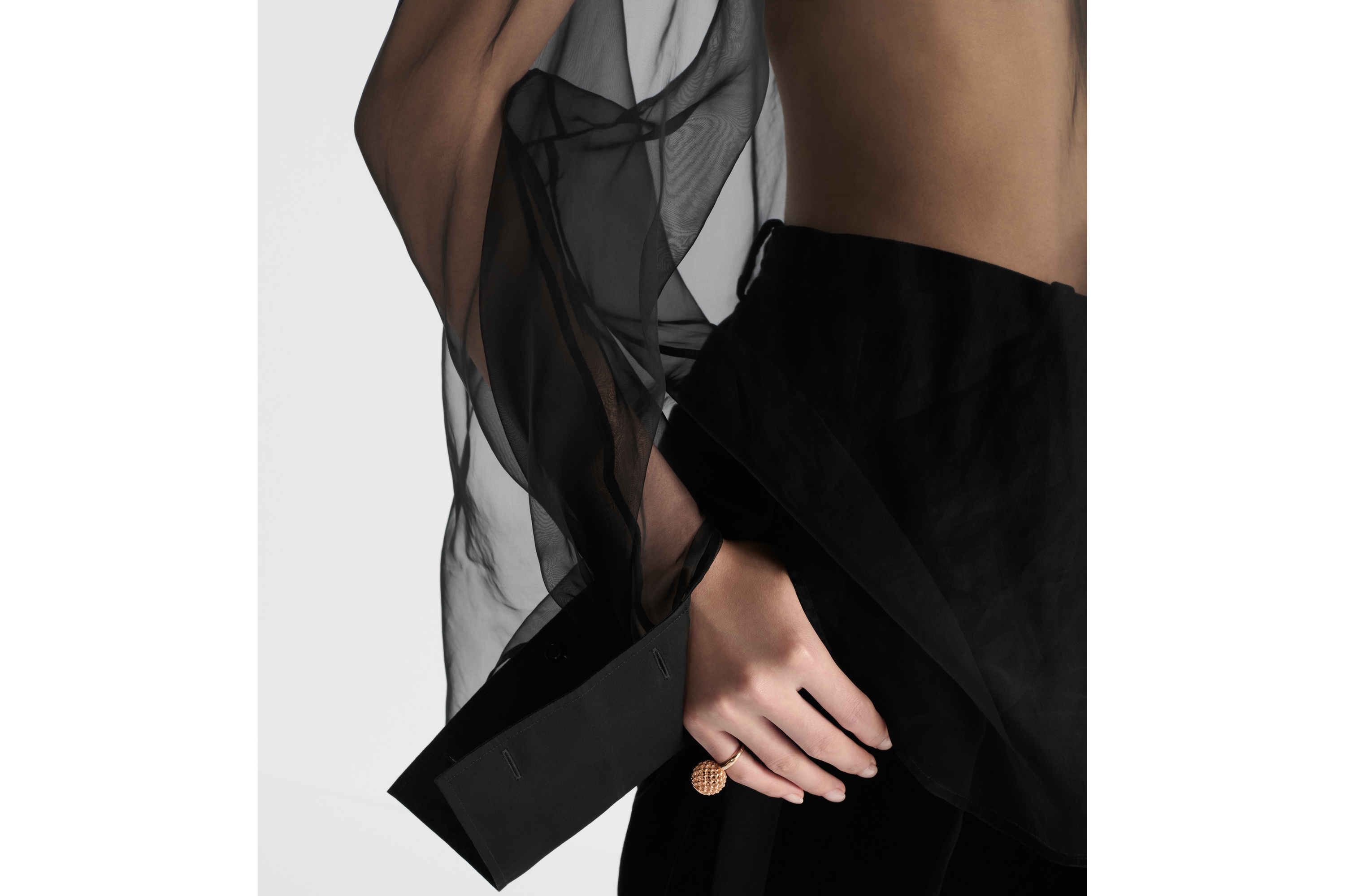 Transparent Blouse with Removable Ruched Collar