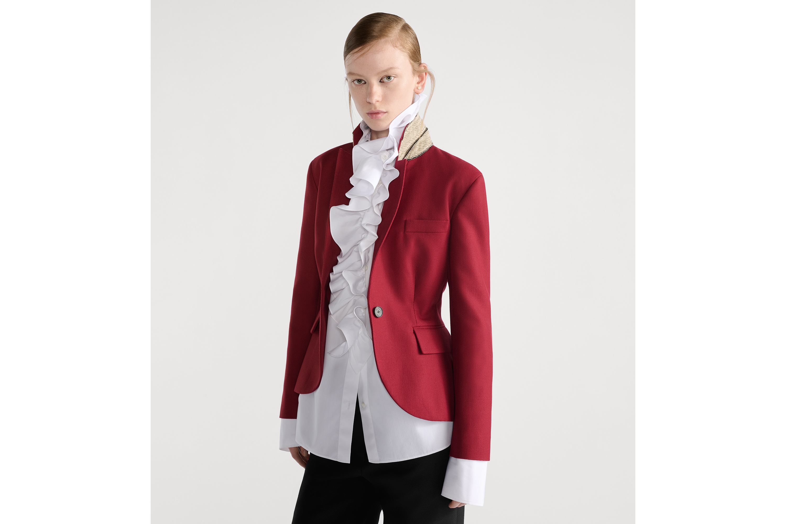 ルーシュカラー付き ブラウス コットンポプリン E04