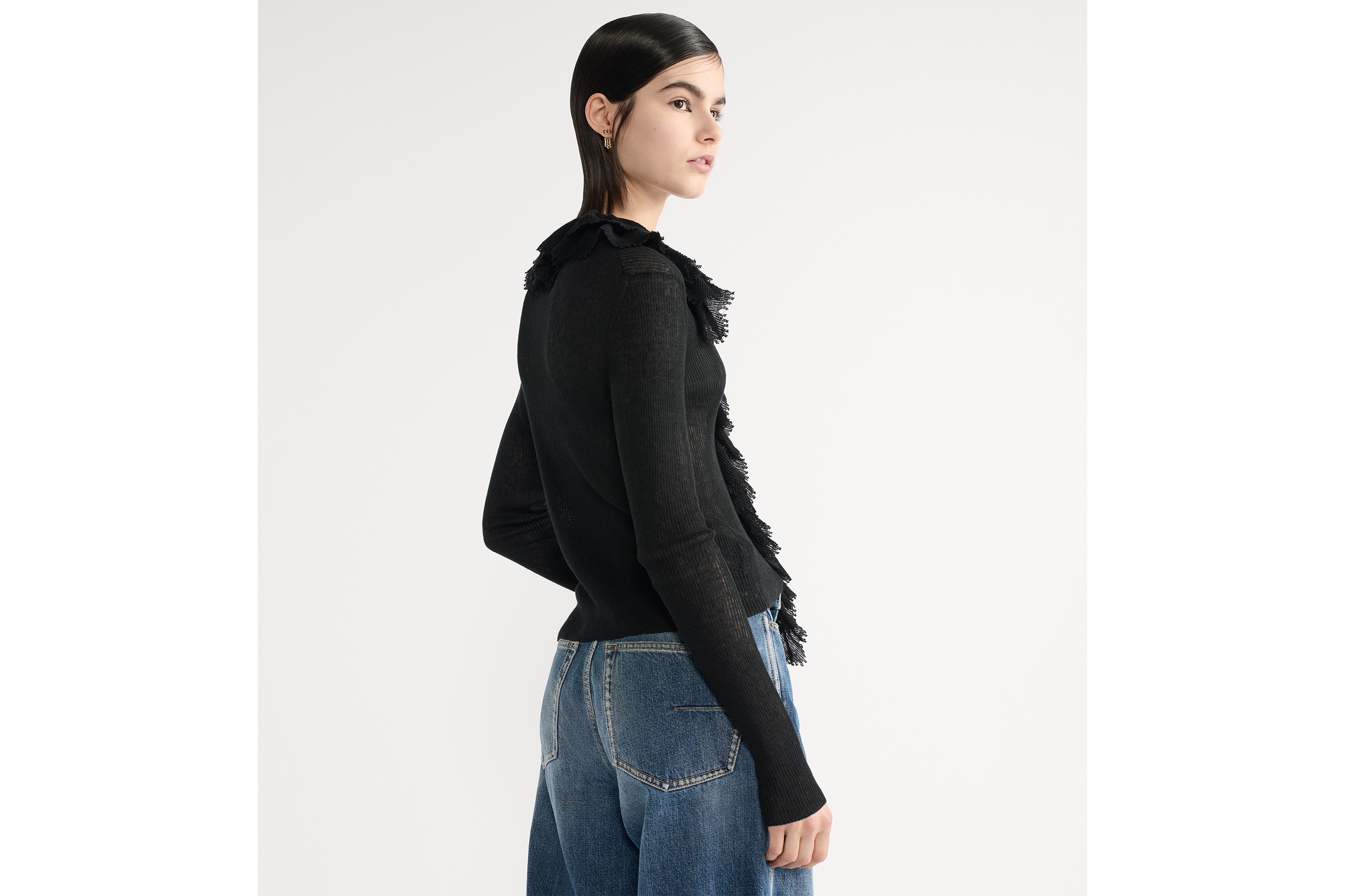 look_image_alt_prefix ルーシュカラー付き カーディガン リネン・シルク・コットン リブニット E06