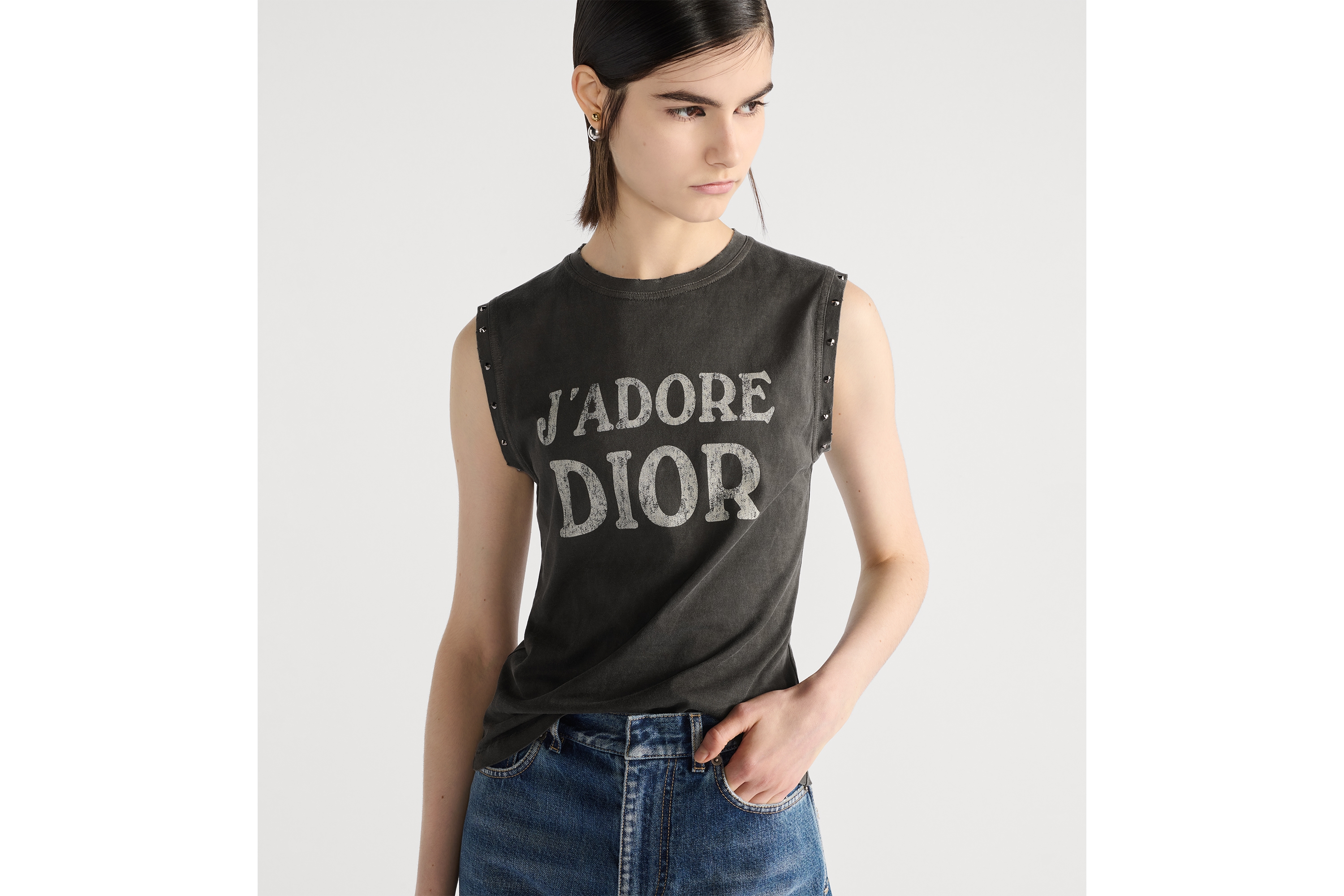 Look J'Adore Dior Tank Top Gray Cotton Jersey E04