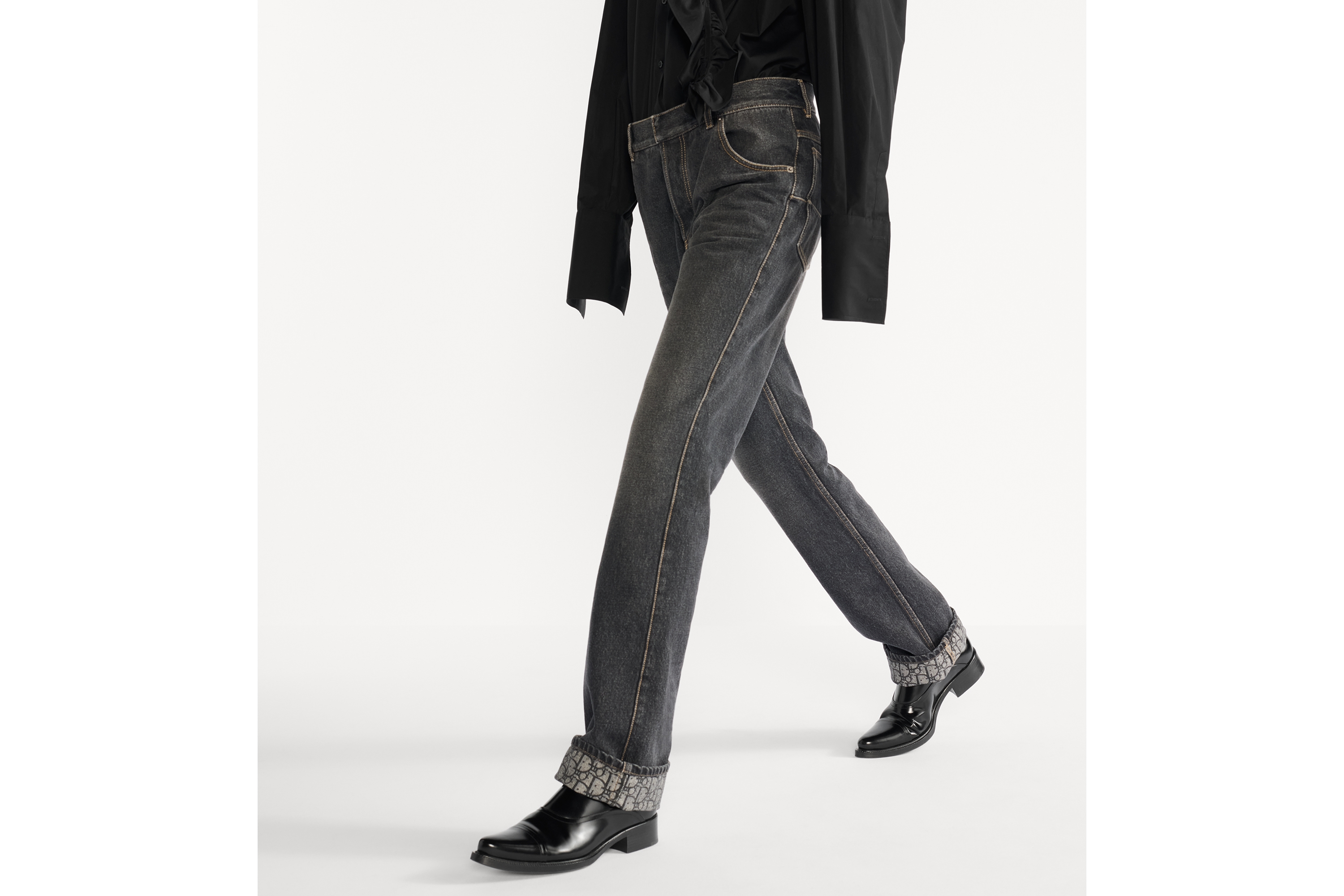 Regular-fit jeans Zwart stonewashed katoendenim E14