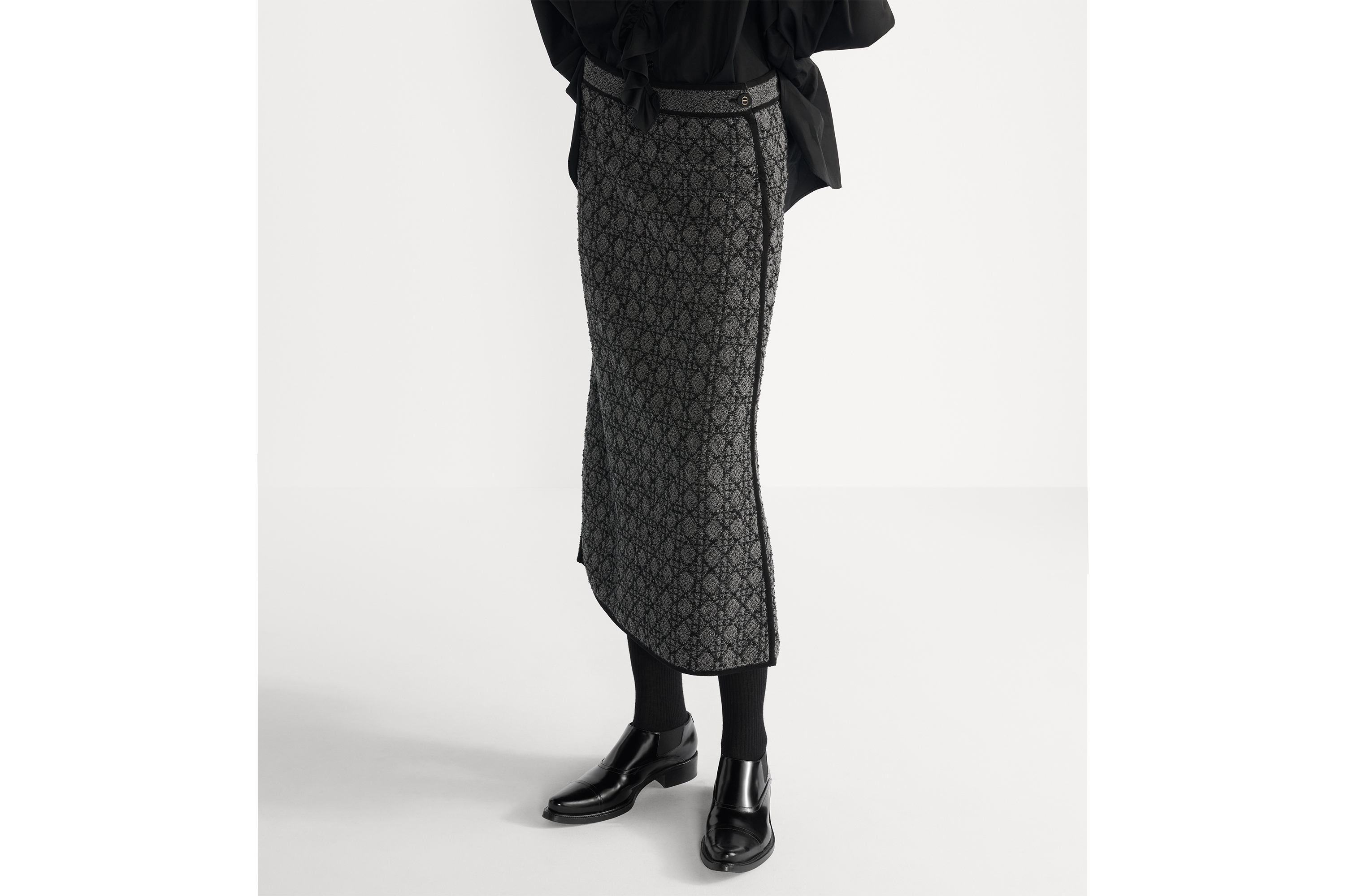 Macrocannage Midirock Gestrickter Tweed aus Baumwollmischung in Grau E14