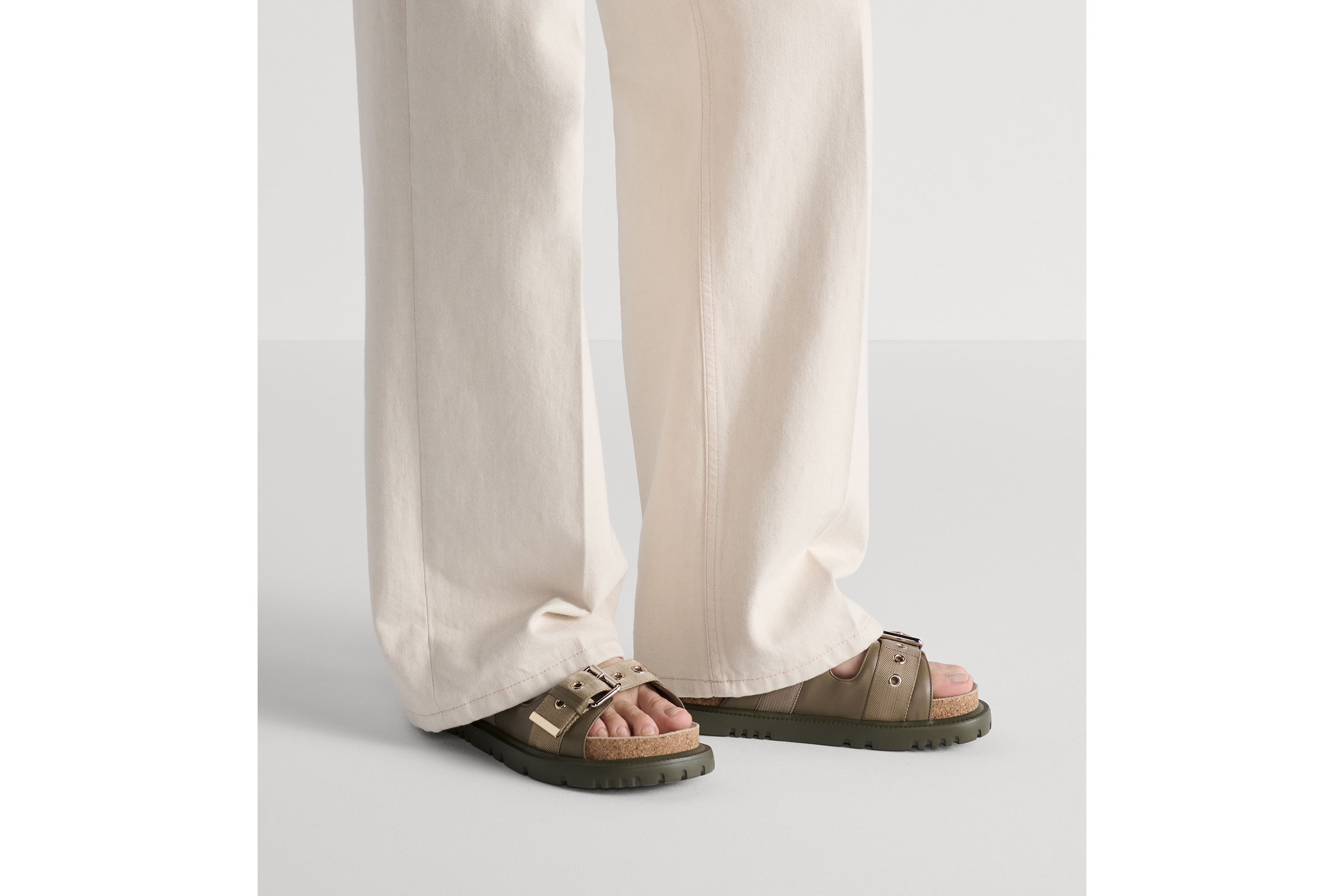 Look Dioract Slide Clay Green Lambskin and Technical Fabric E14