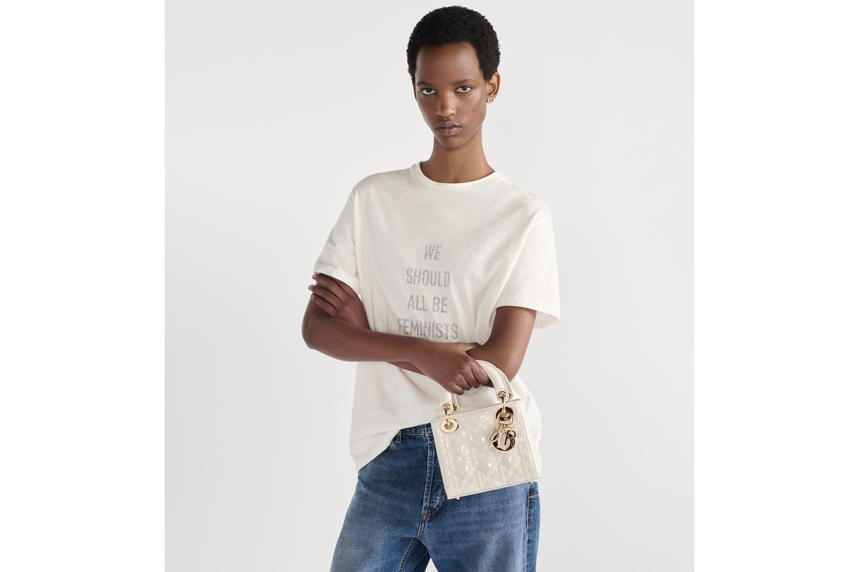 Look Mini Lady Dior Bag Latte Patent Cannage Calfskin E04