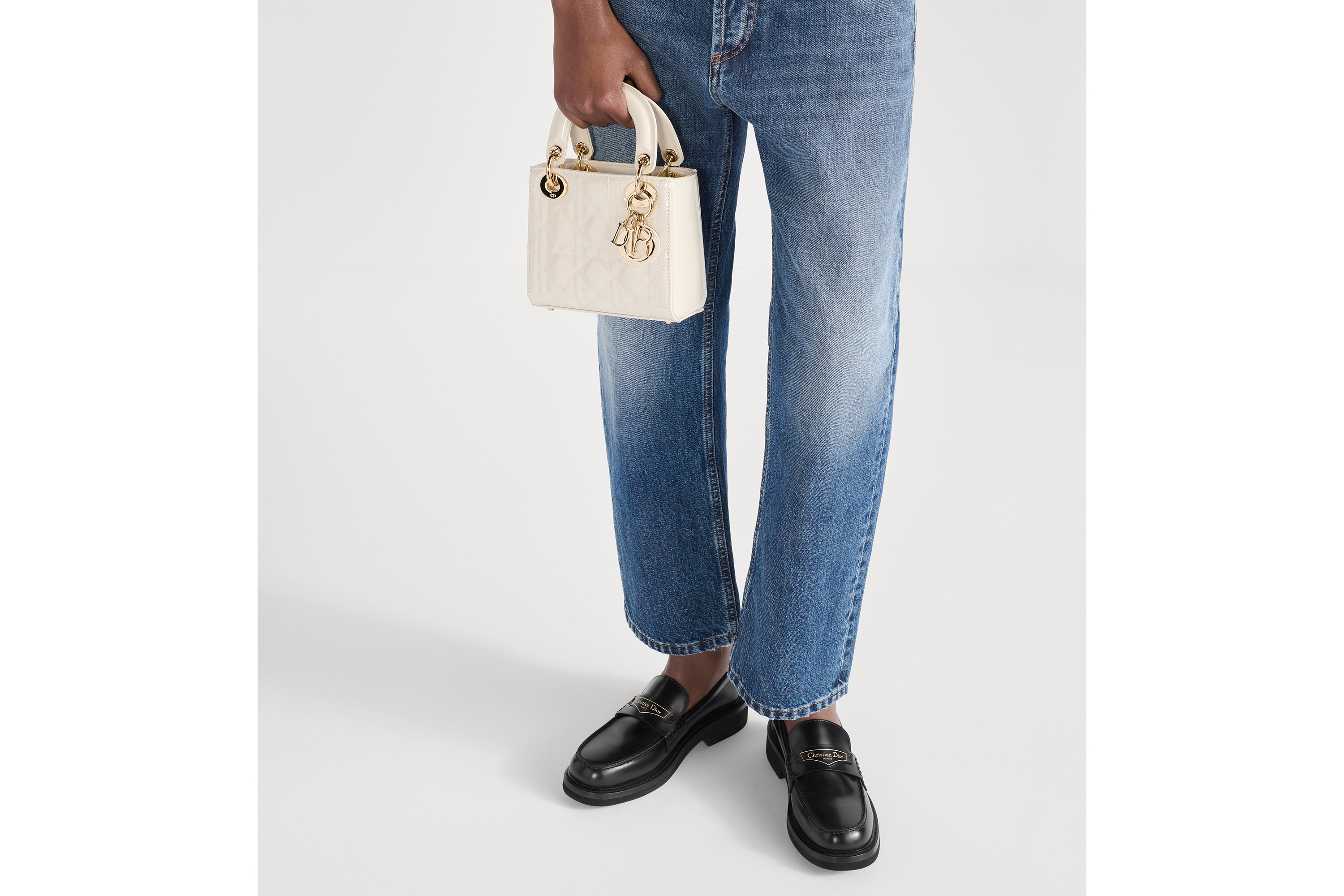 Look Mini Lady Dior Bag Latte Patent Cannage Calfskin E14