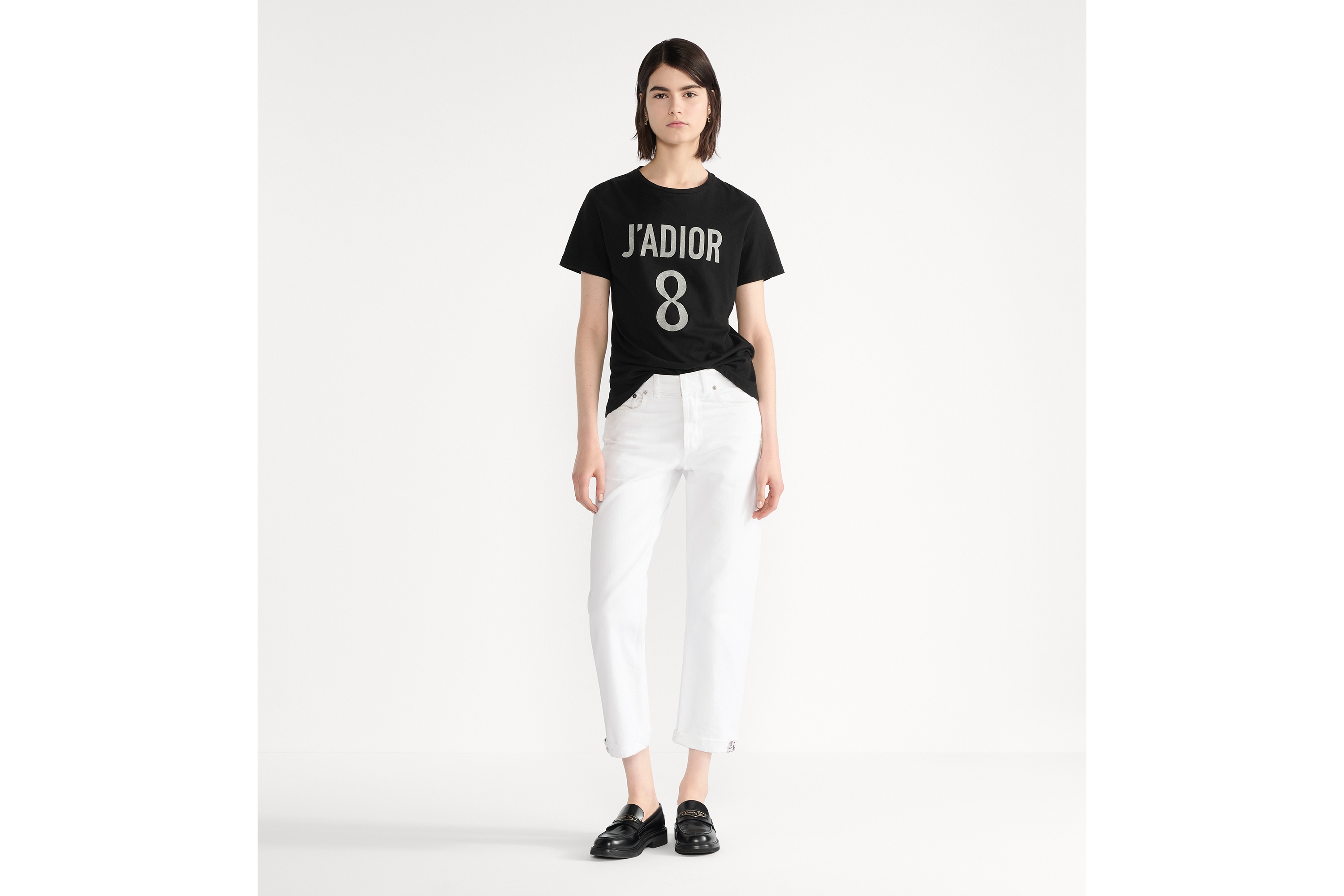 J'Adior 8 T-Shirt Black Cotton and Linen Jersey | DIOR