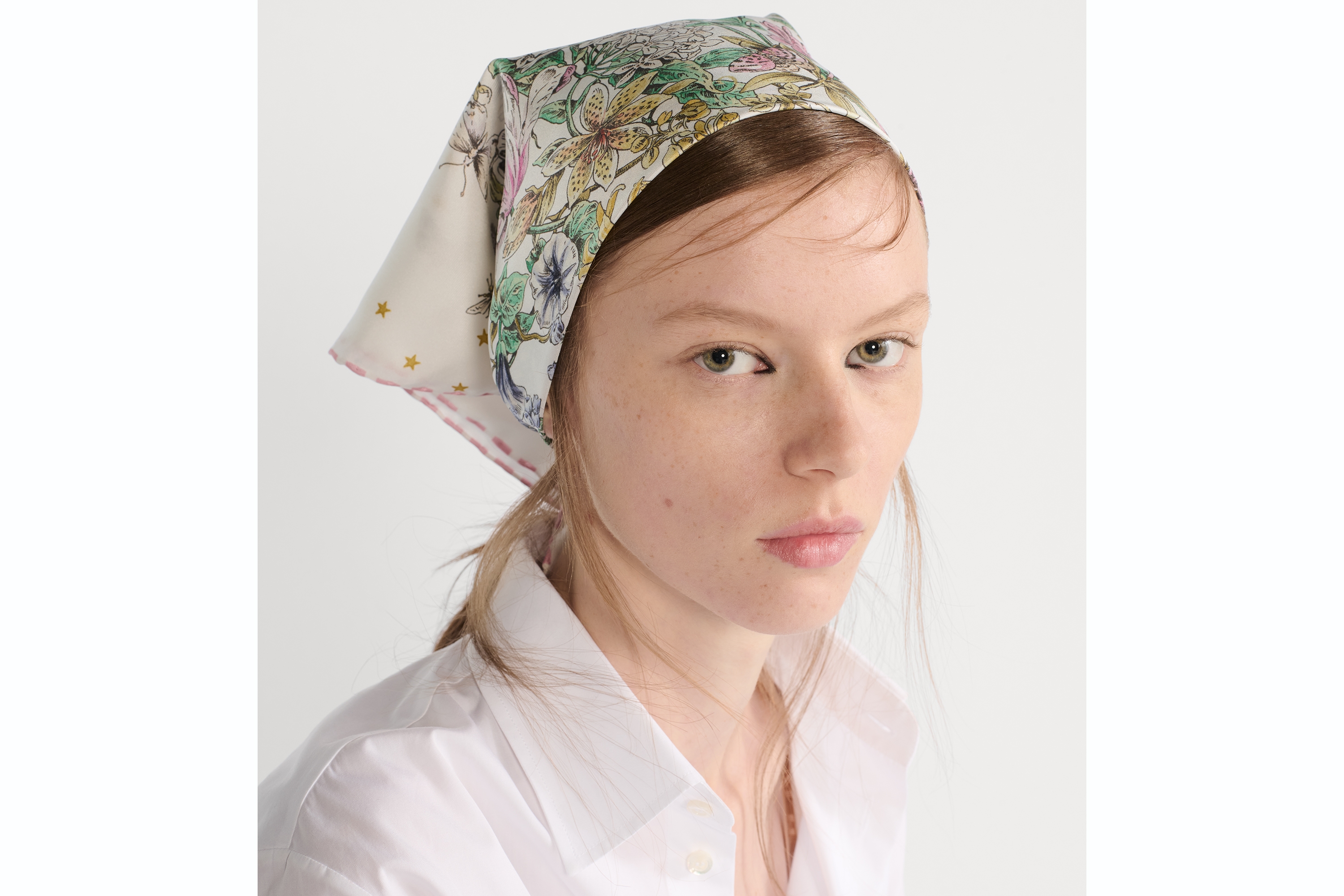 Look Dior Zodiac Flowers 55 Square Scarf White Multicolor Silk Twill E08