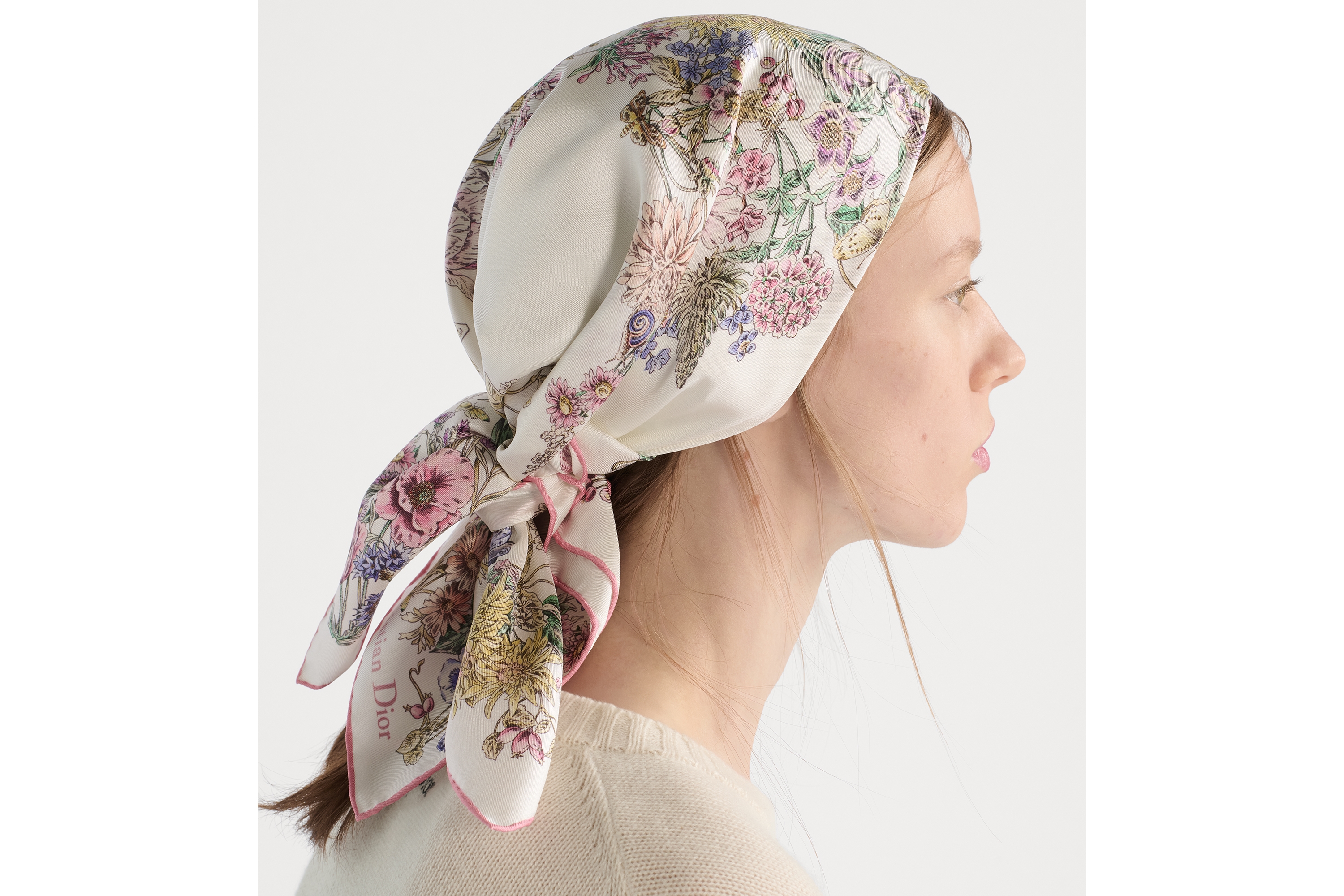 Look Dior Star 70 Square Scarf White, Multicolor and Pink Silk Twill E09