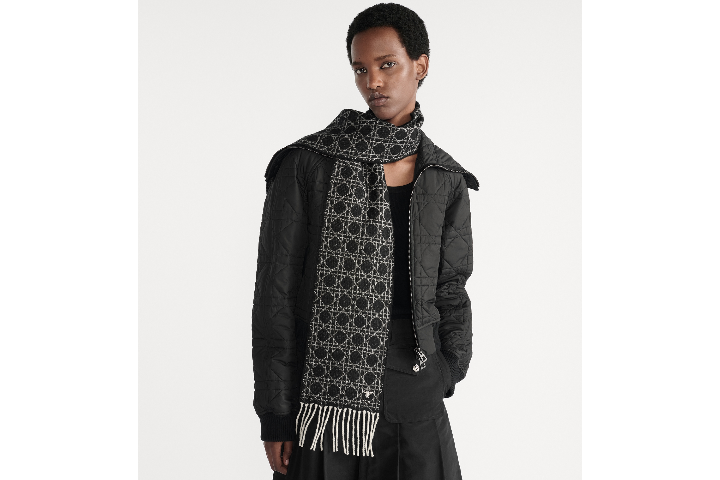 Look Dior Cannage Scarf Black and White Cashmere E04