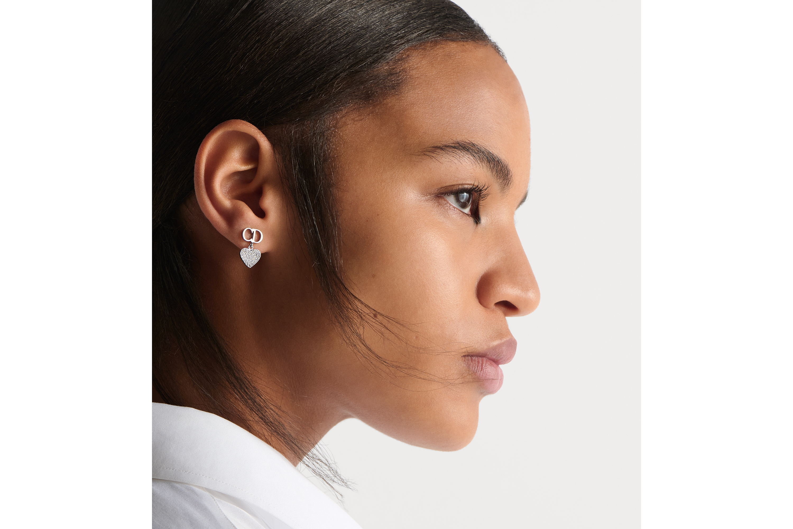 Look Clair D Lune Earrings Silver-Finish Metal and White Crystals E08