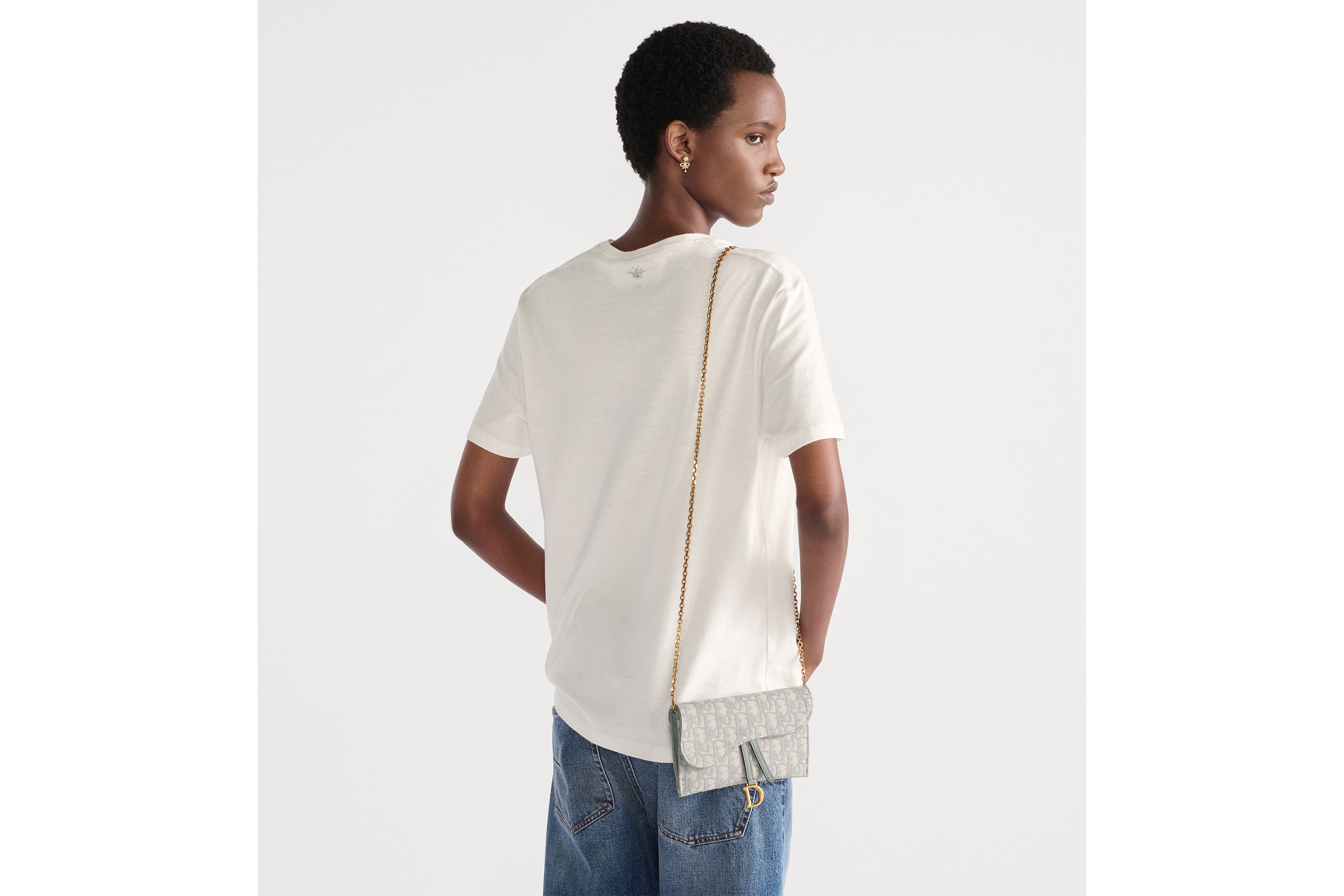 look_image_alt_prefix Kleine Saddle-pouch met ketting Grijze Dior Oblique-jacquard E06