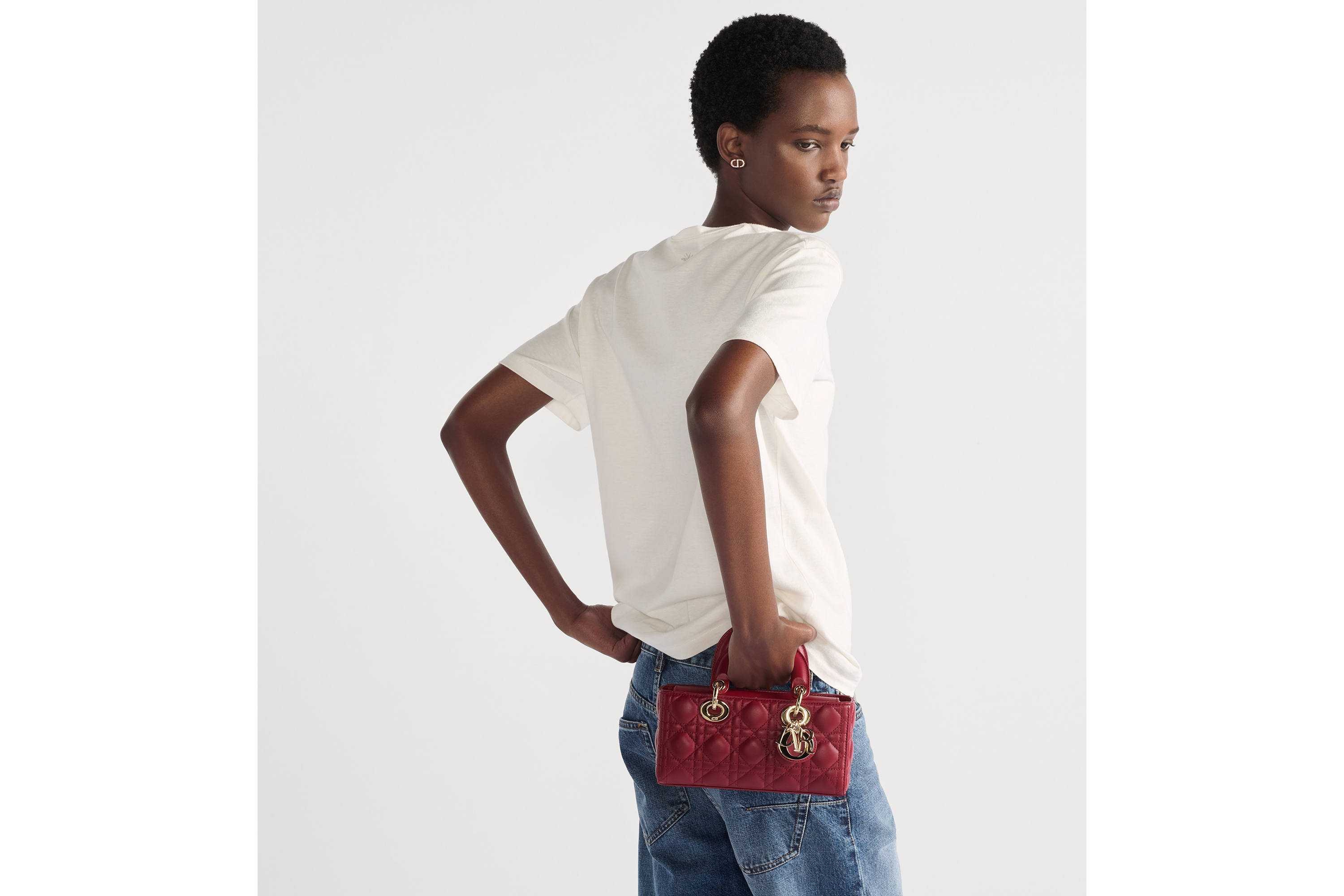 Look Small Lady D-Joy Bag Cherry Red Cannage Lambskin E06