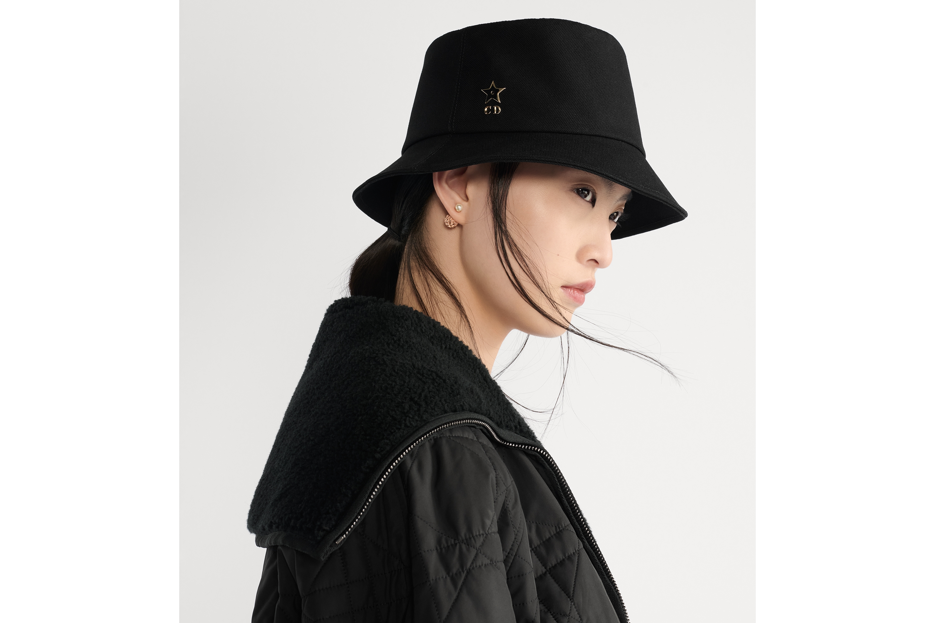 Look Teddy-D Small Brim Bucket Hat Black Cotton Canvas E08