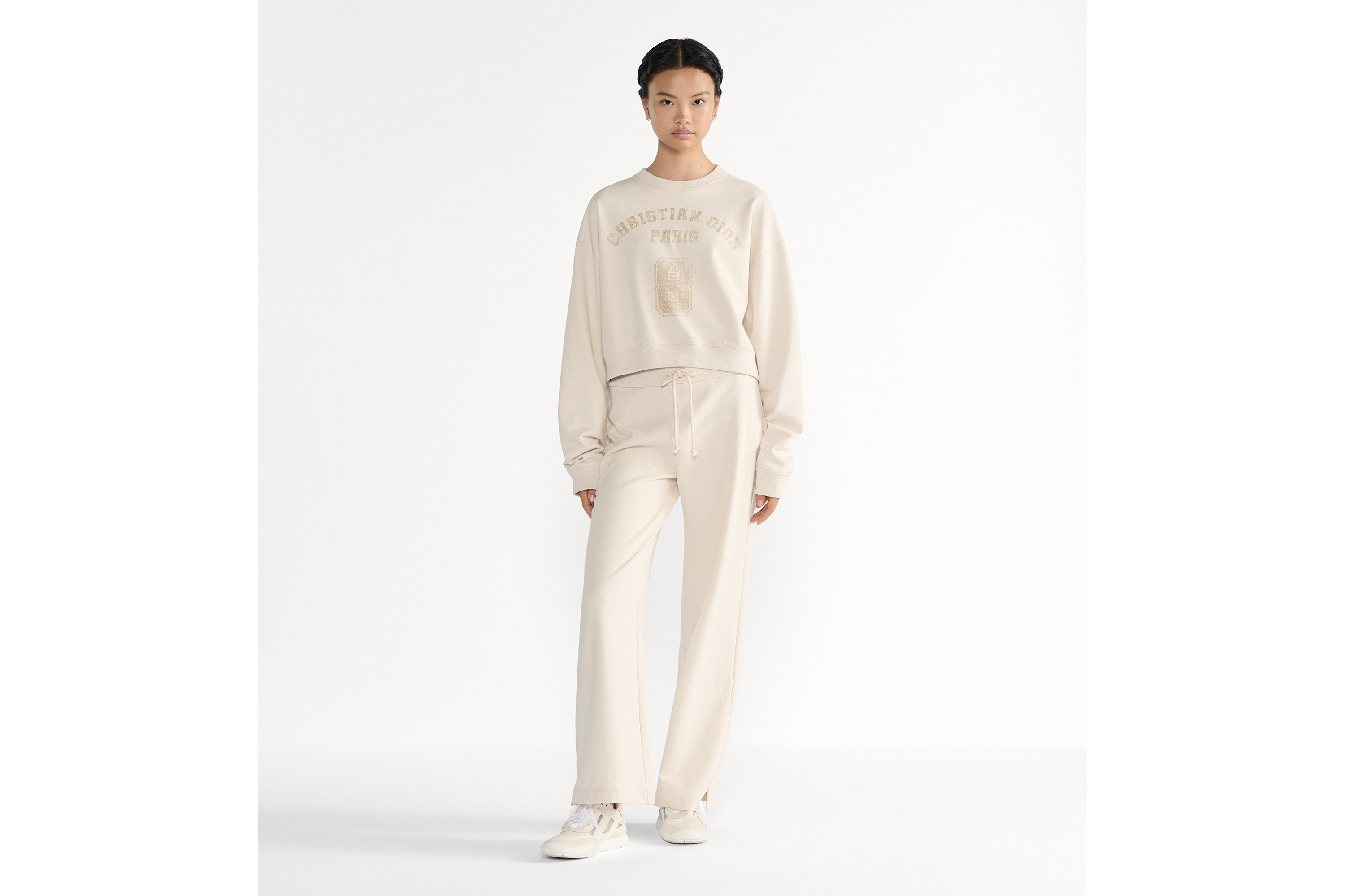 短版運動衛衣 米色純棉平紋布 E01