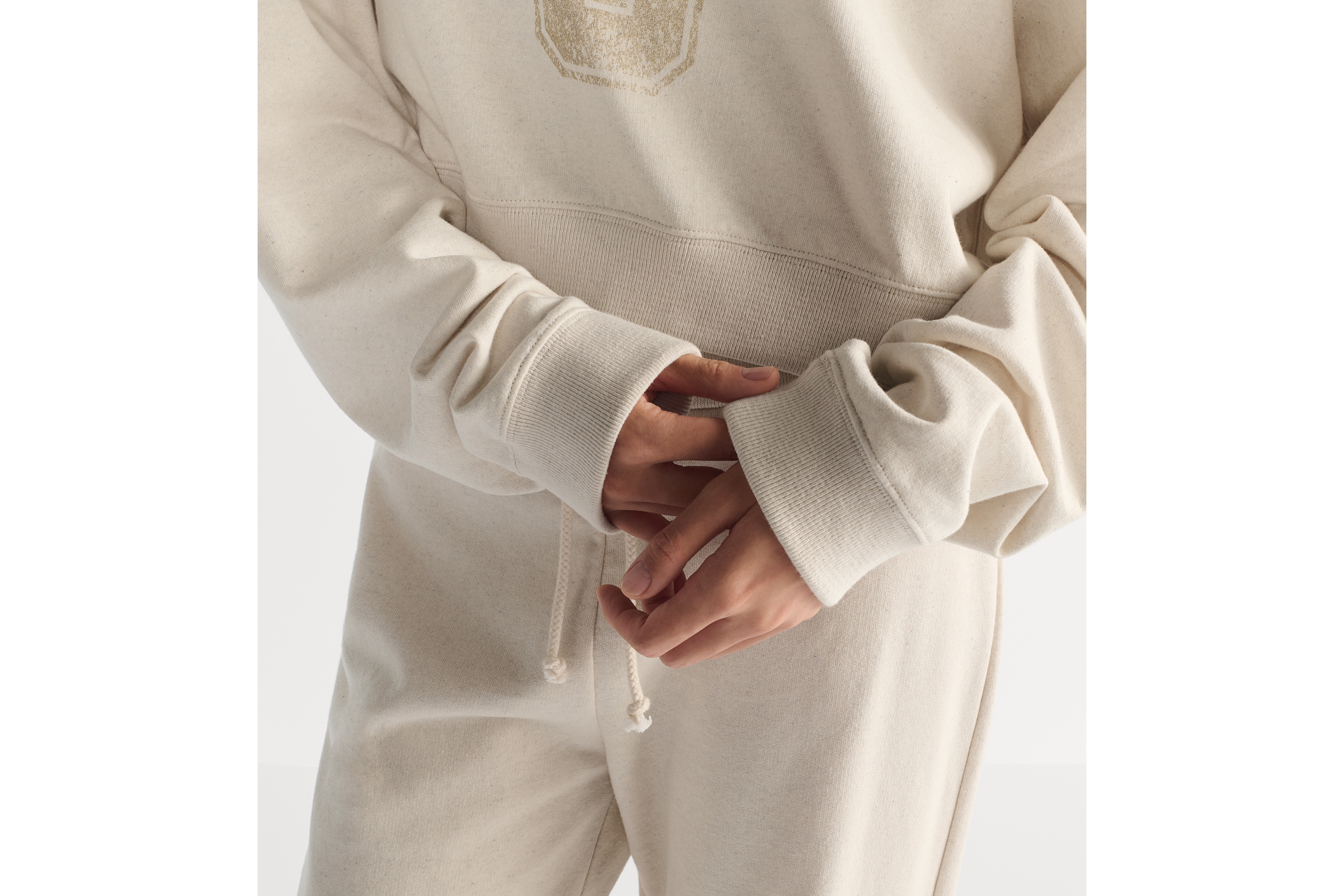 短版運動衛衣 米色純棉平紋布 E13