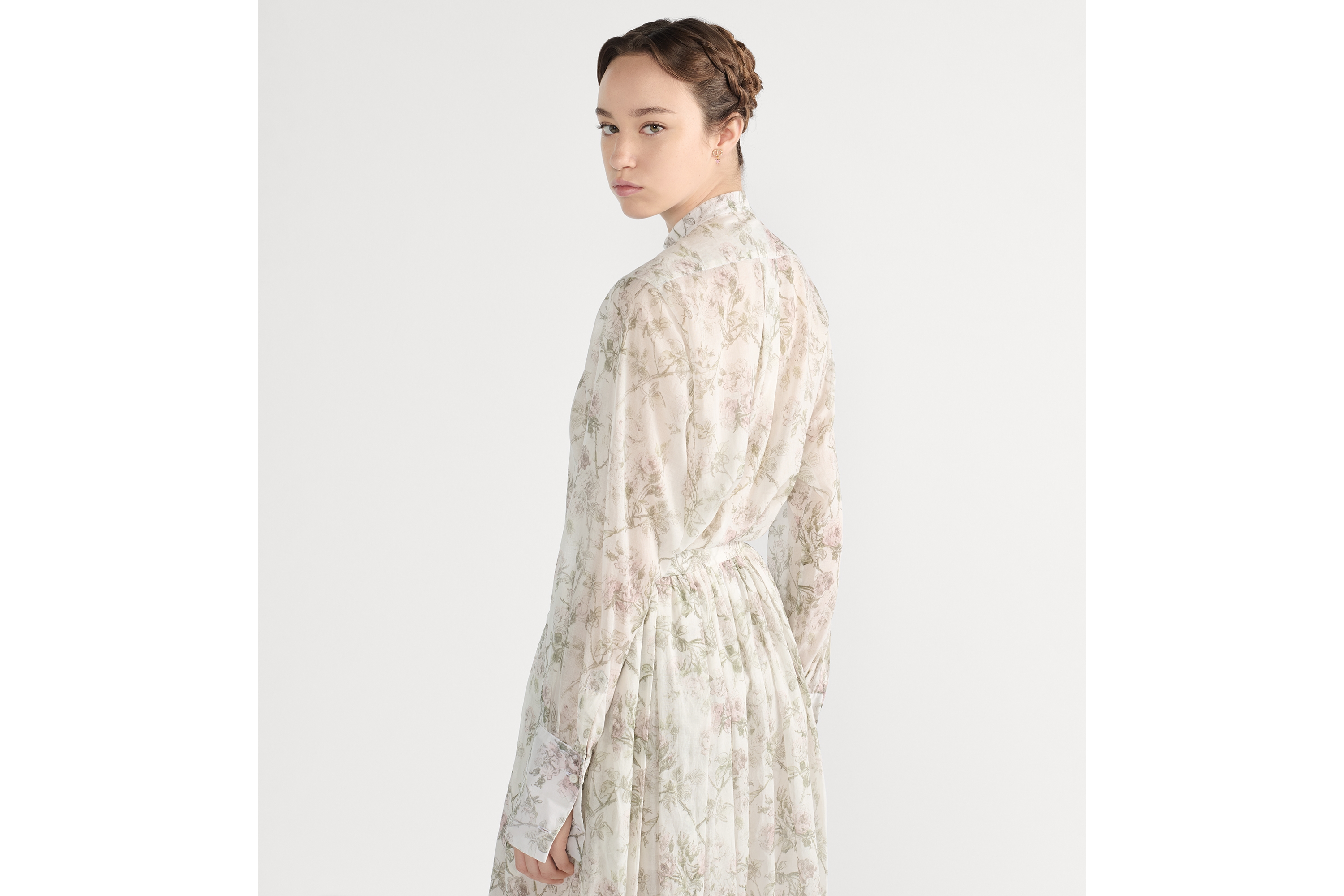 Blouse White Cotton Muslin with Multicolor Rosier de Dior Motif E06