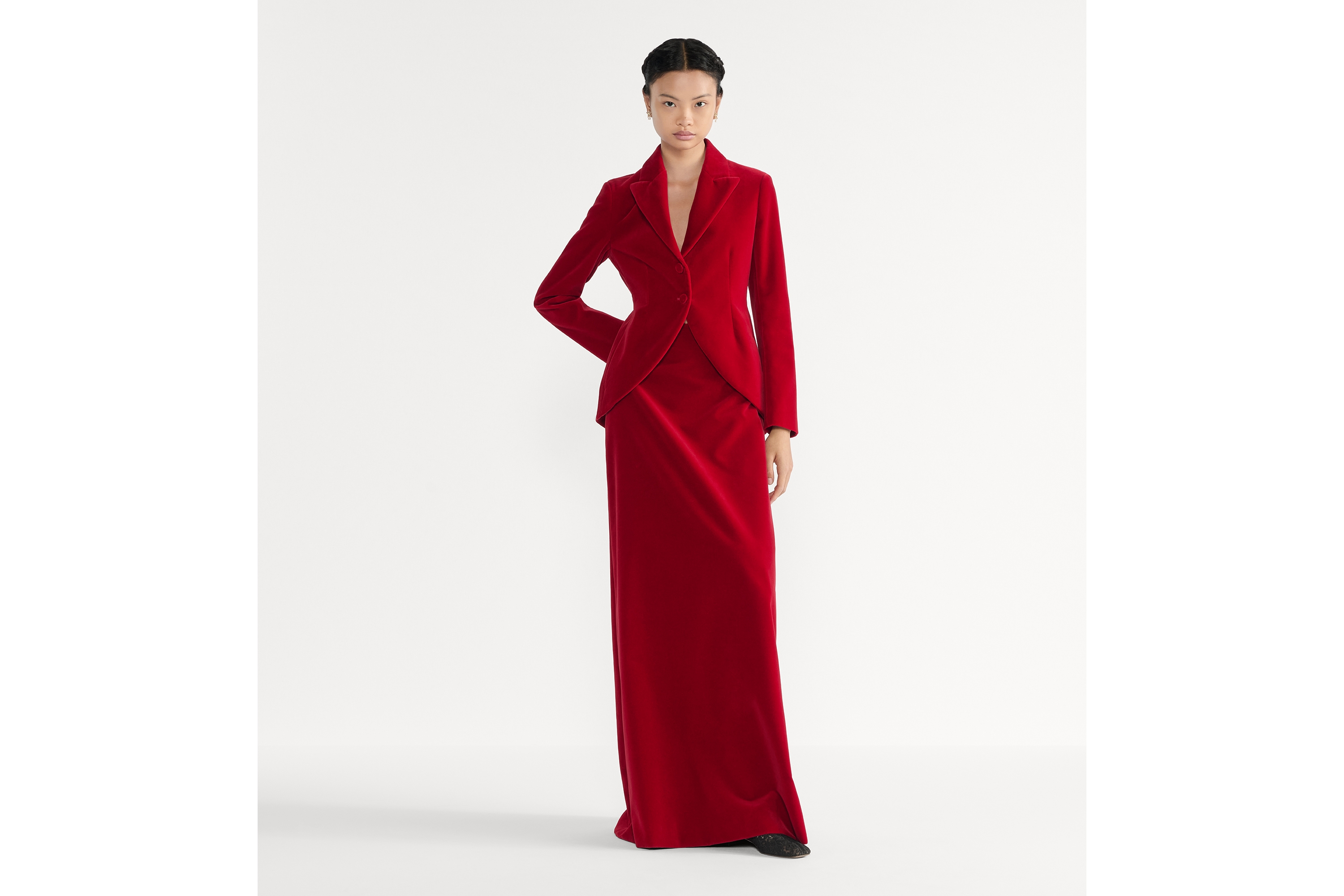 look_image_alt_prefix Blazer com corte ajustado Veludo de algodão vermelho E01