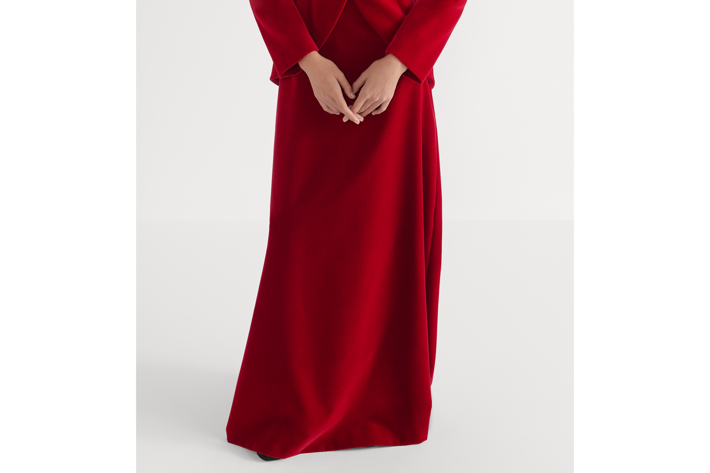 Ausgestellter, langer Rock Baumwollsamt in Rot E14