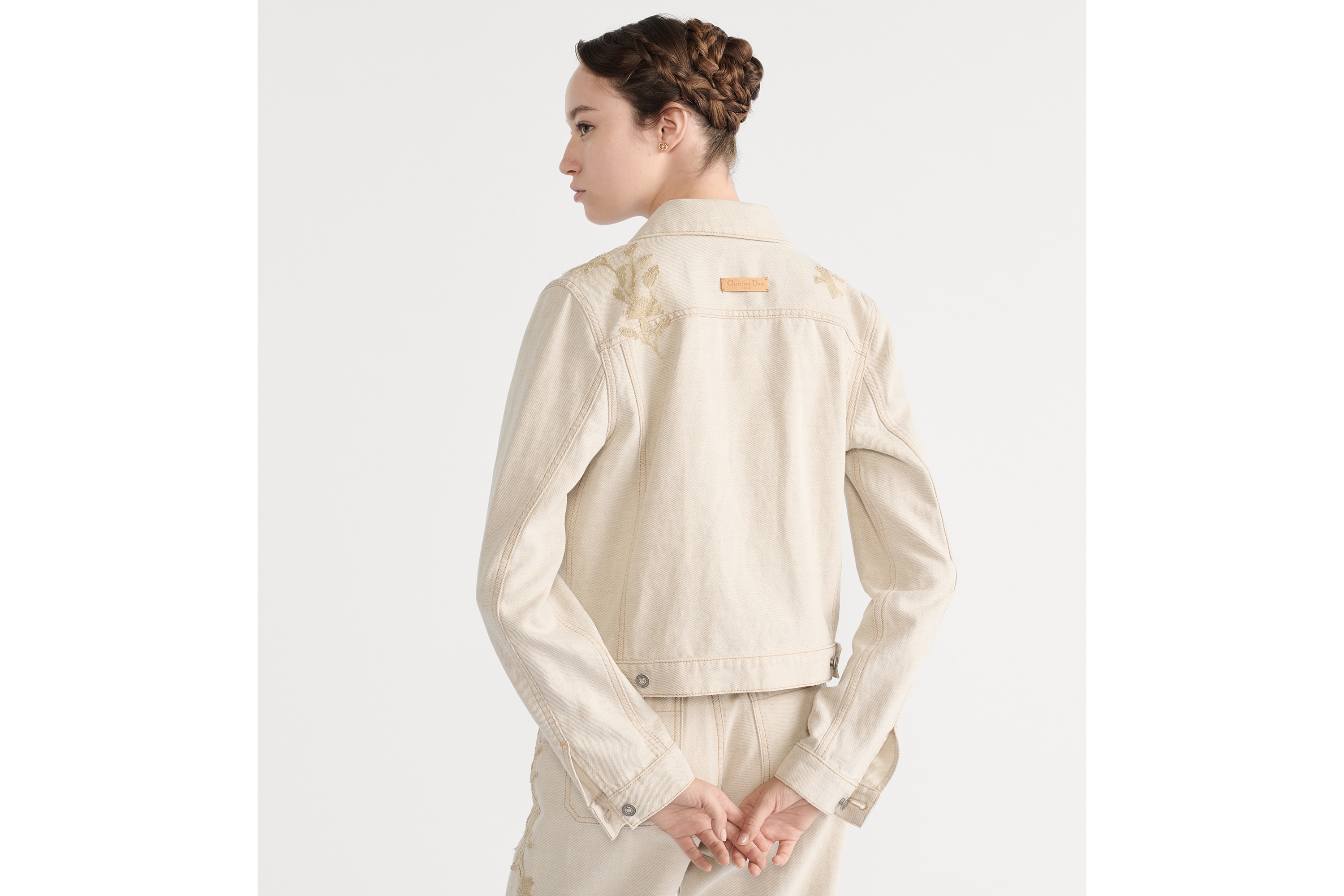 แจ็กเก็ต ผ้าฝ้ายเดนิมสีเบจประดับลูกไม้ลาย Millefiori E06