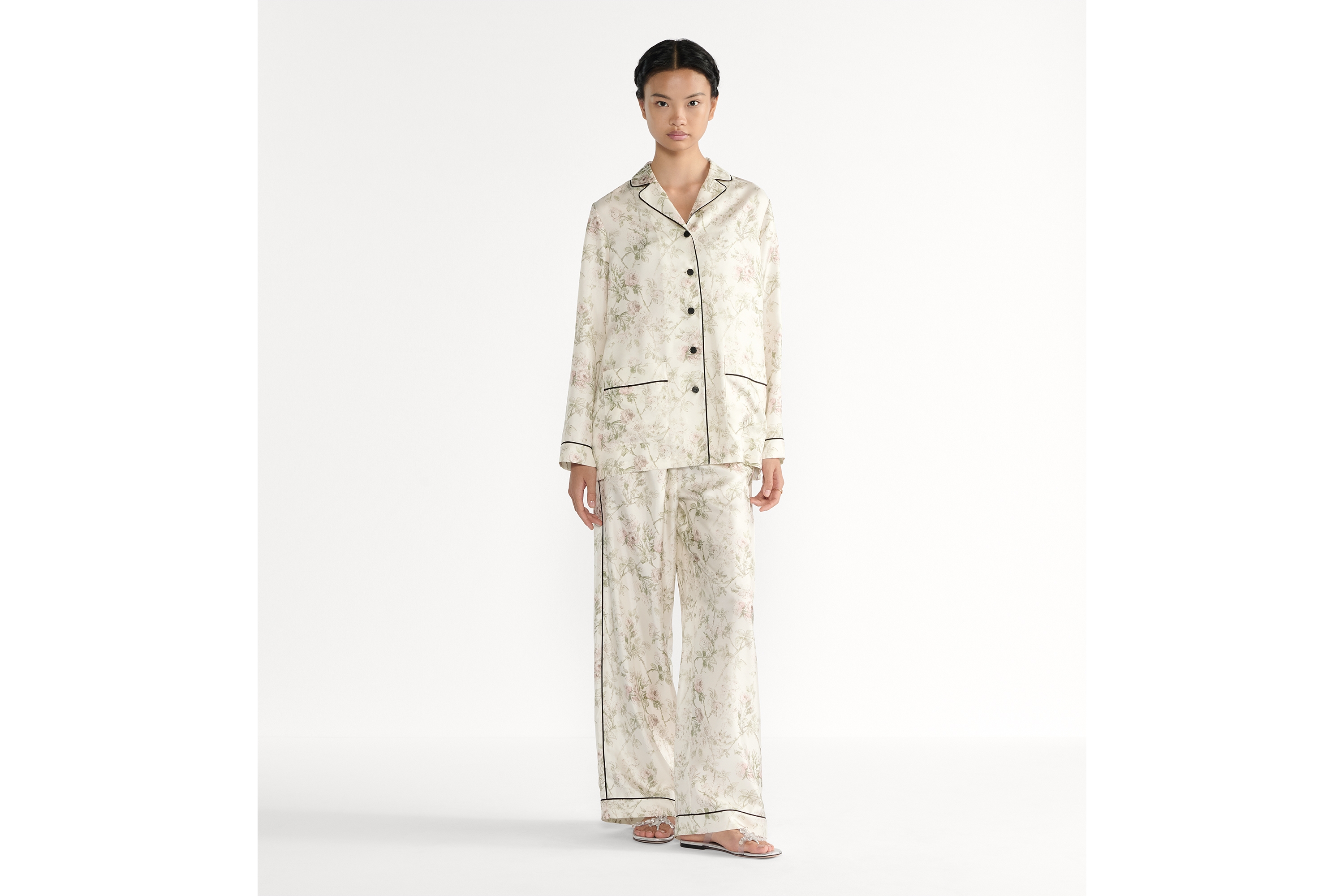 Camisa Sarga de seda blanca con motivo Rosier de Dior multicolor E01