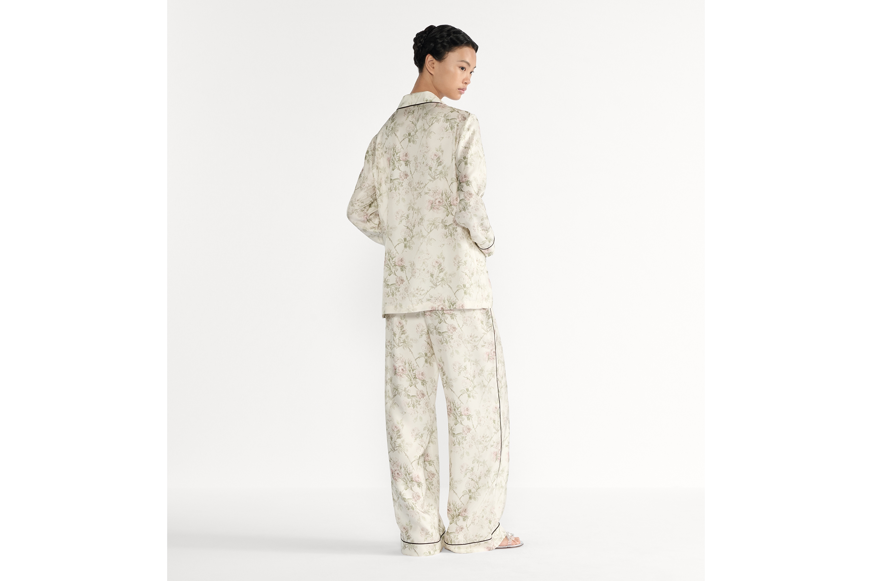 Pantalón Sarga de seda blanca con motivo Rosier de Dior multicolor E03