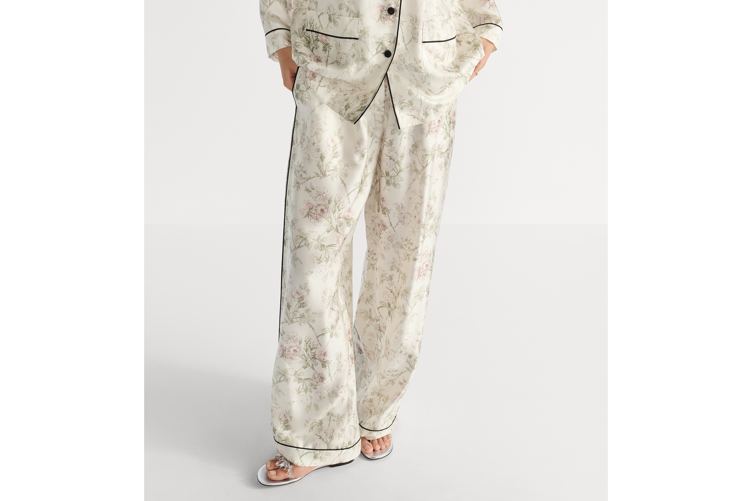 Pantalón Sarga de seda blanca con motivo Rosier de Dior multicolor E14