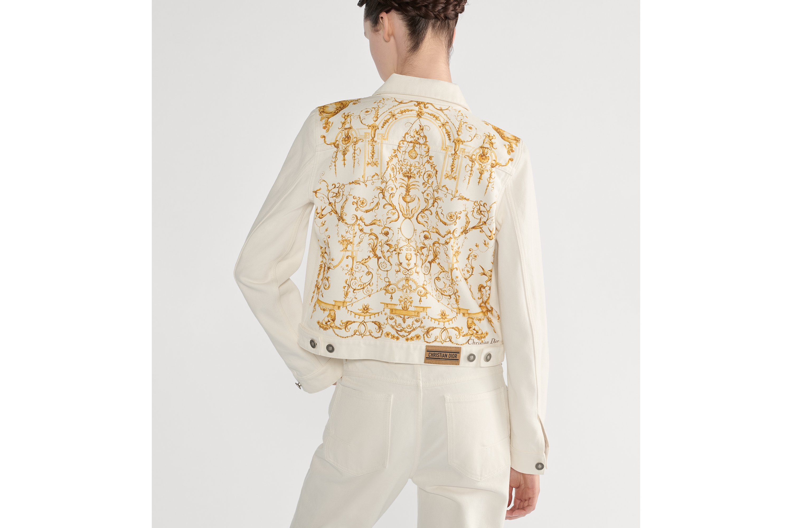 Jacket Ecru Cotton Denim with Gold-Tone Dioresque Stella Motif E06