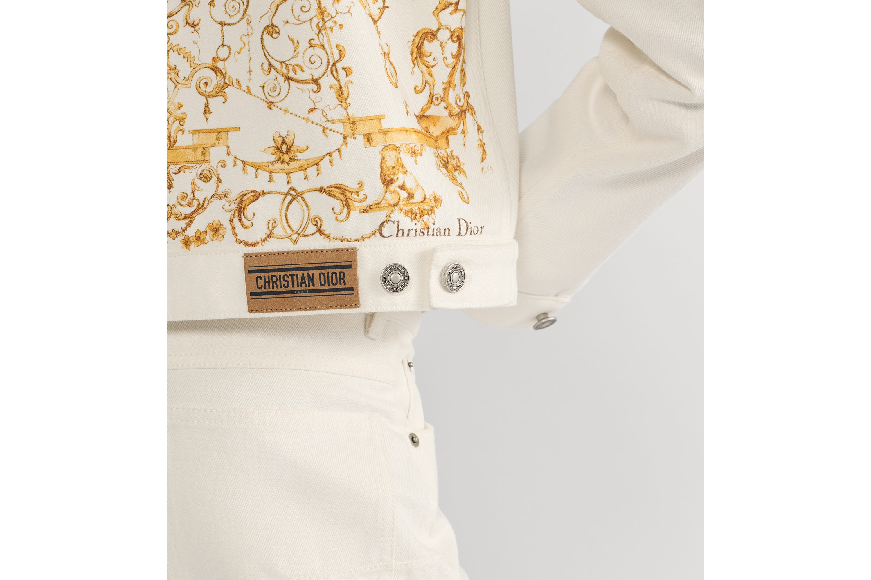 Jacket Ecru Cotton Denim with Gold-Tone Dioresque Stella Motif E13