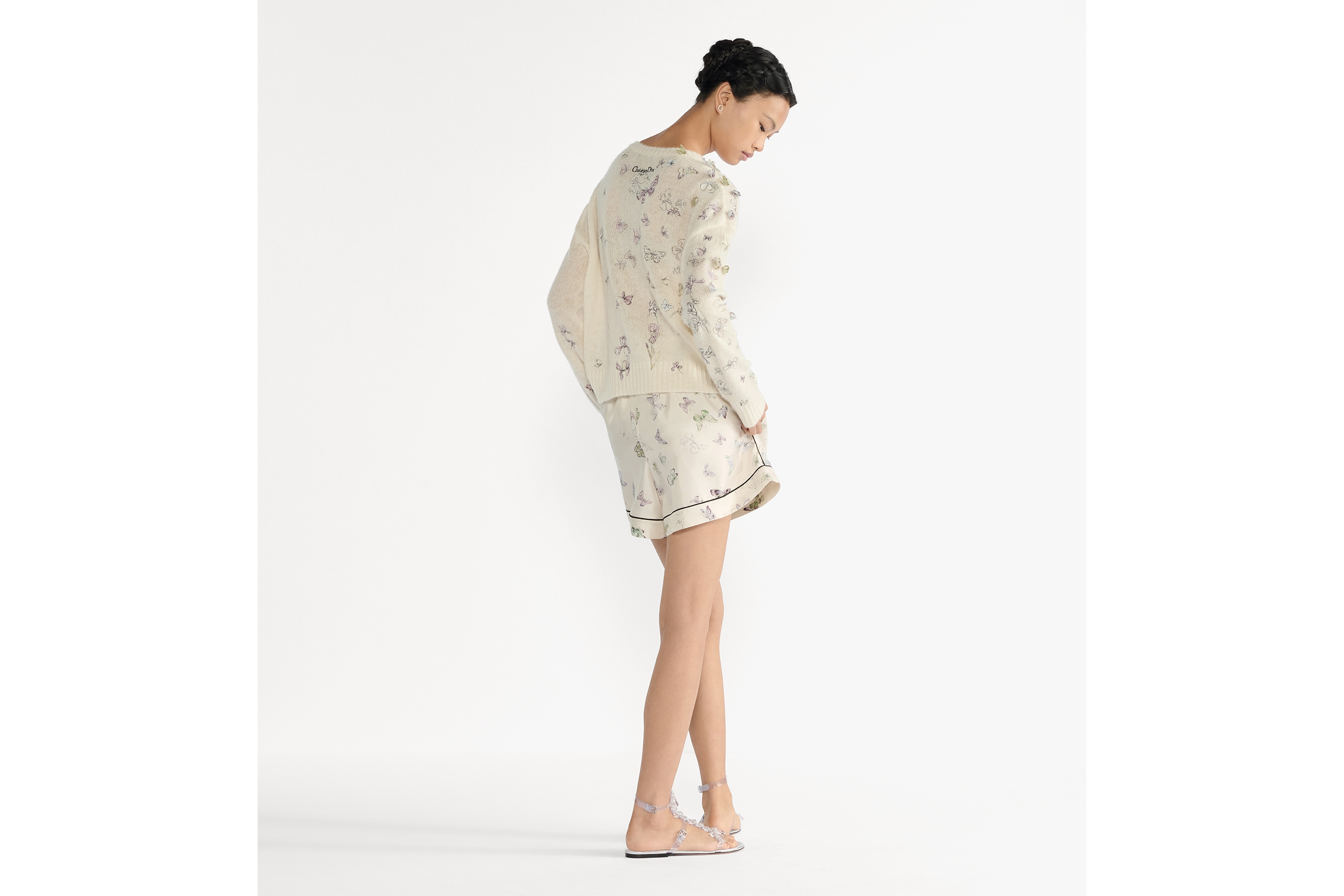 look_image_alt_prefix Suéter bordado Punto de alpaca, cachemira y seda blanco con motivo Butterflies & Iris multicolor E03