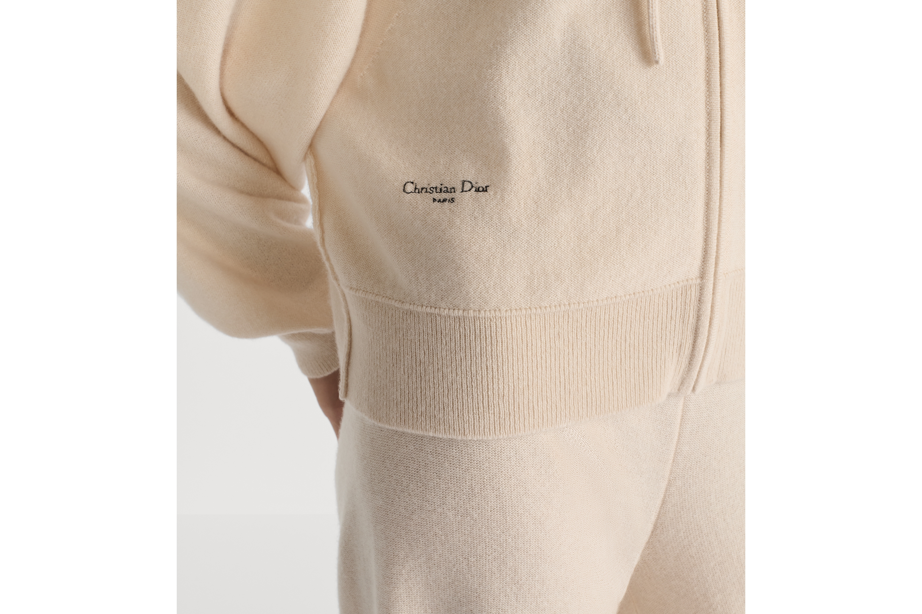 連帽拉鏈開襟羊毛衫 米白色羊絨織物 E13