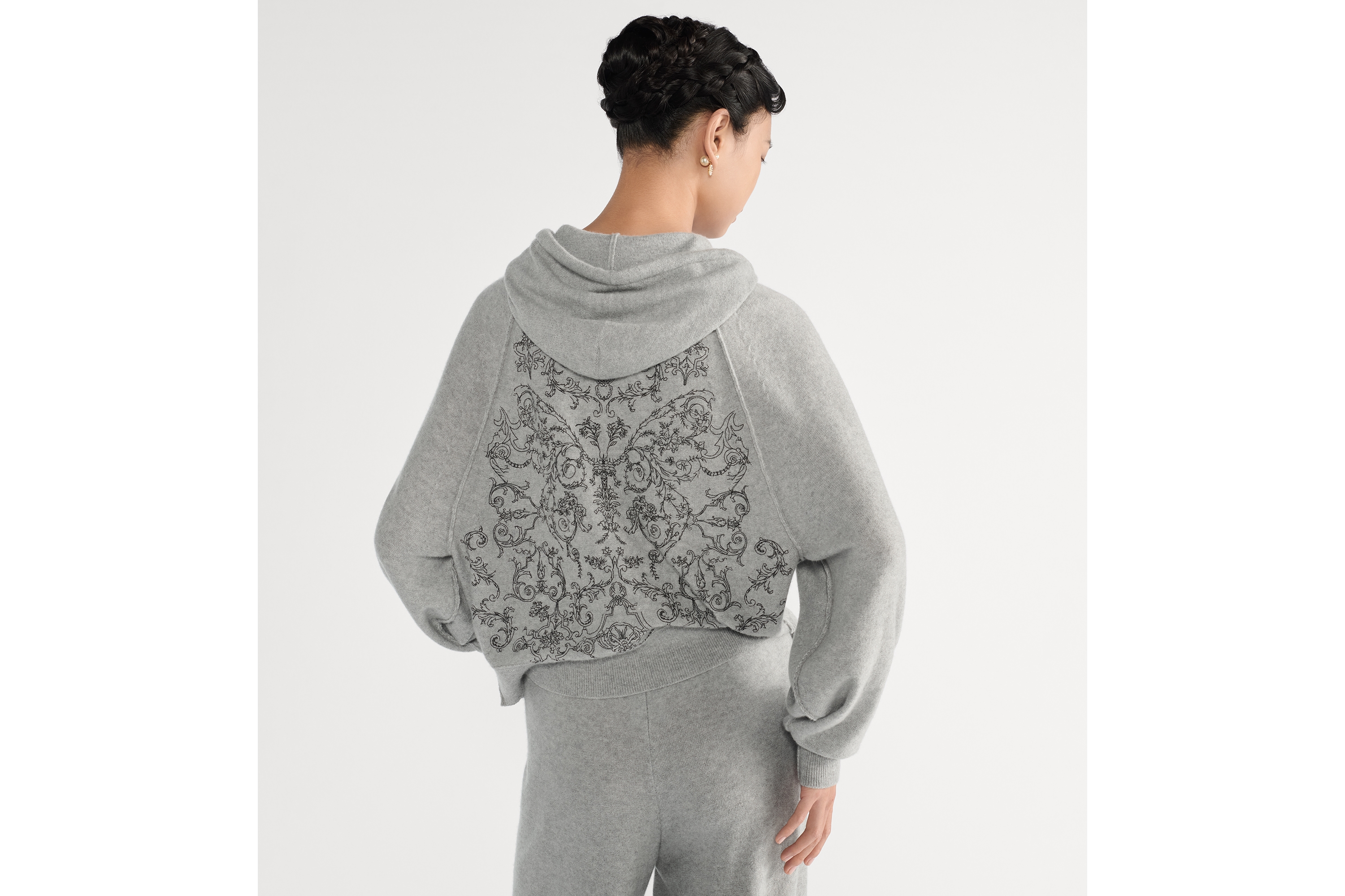 連帽拉鏈開襟羊毛衫 灰色羊絨織物 E06