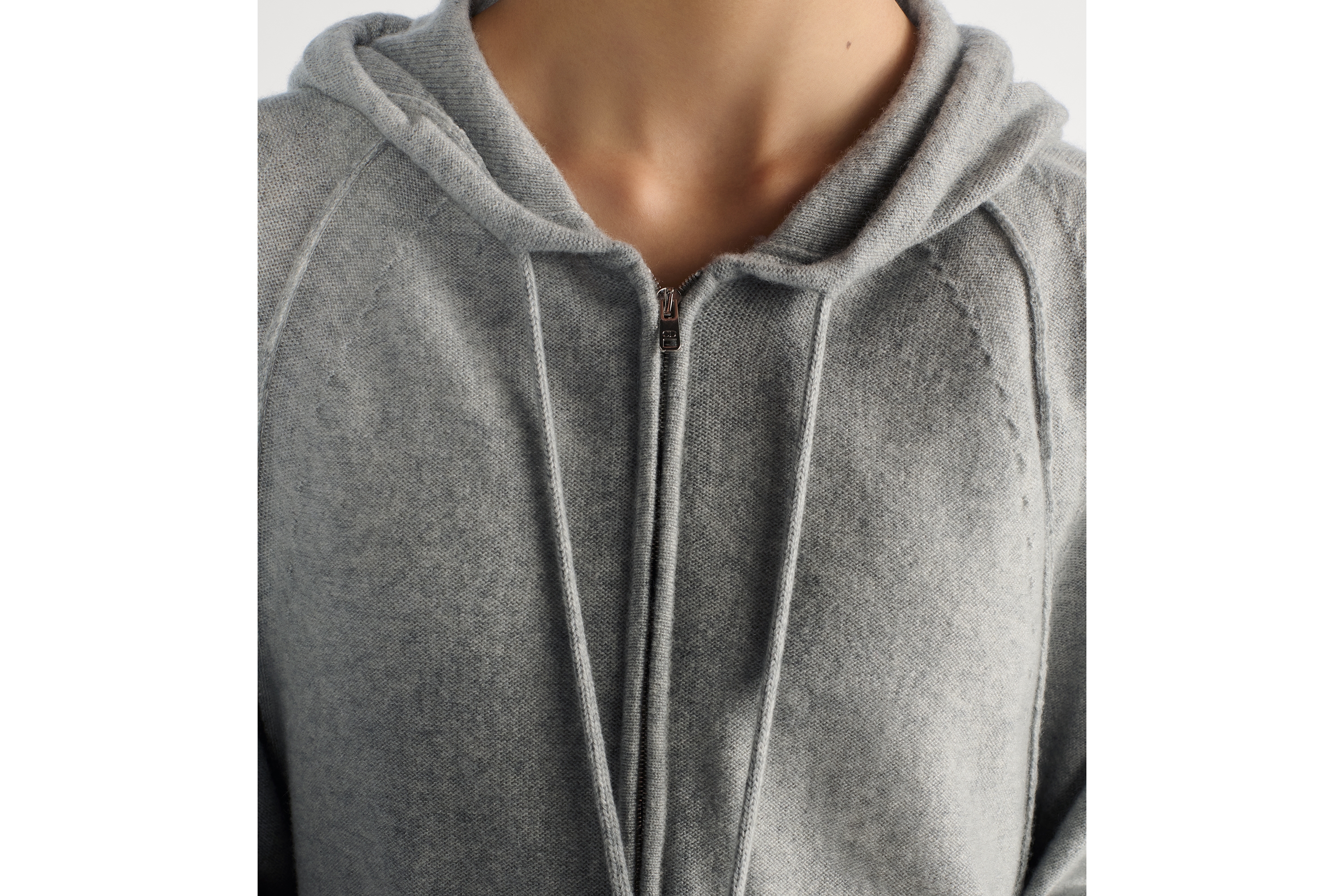 連帽拉鏈開襟羊毛衫 灰色羊絨織物 E12