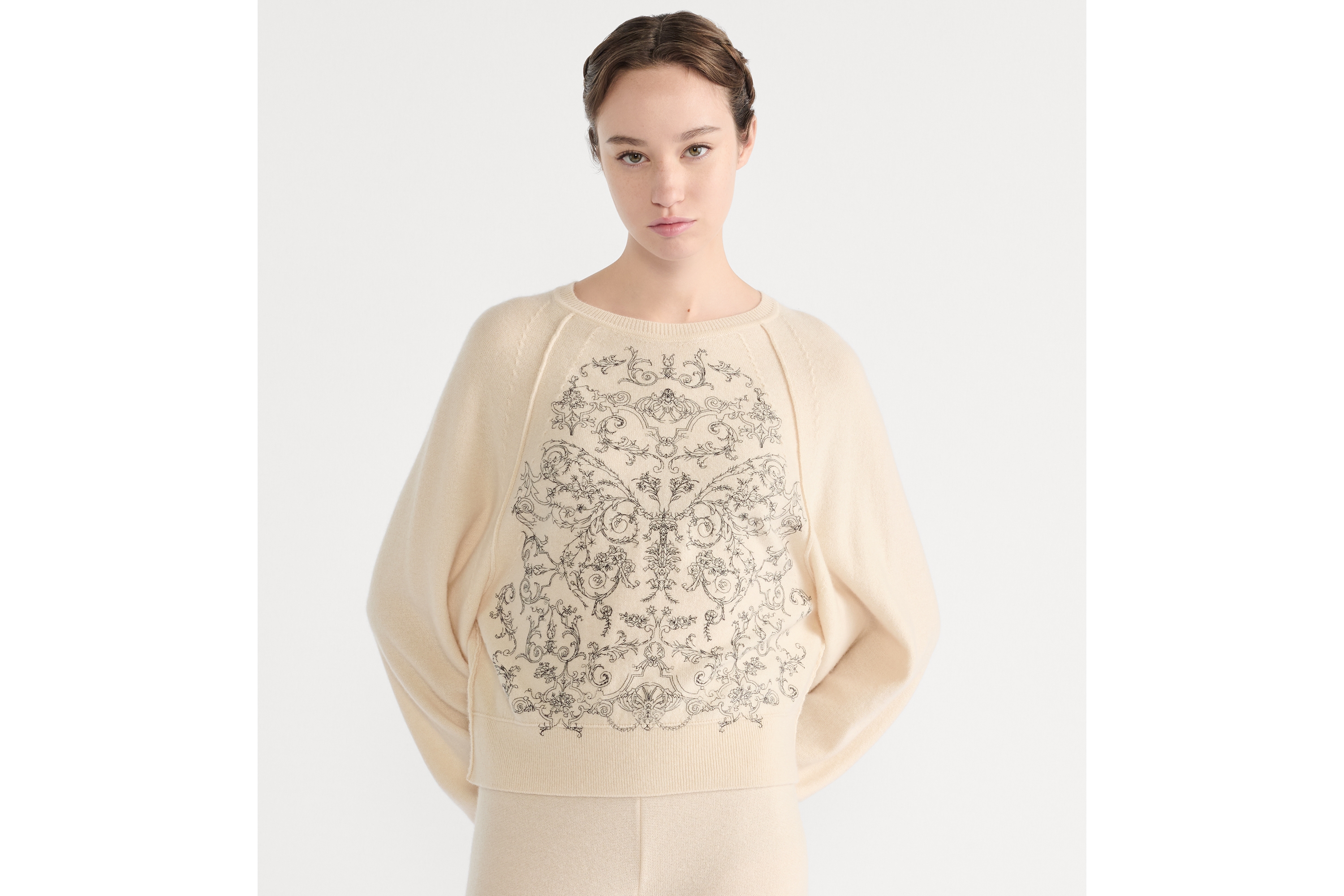 Suéter bordado Malha de cashmere cru com motivo Dioresque Butterfly preto E04