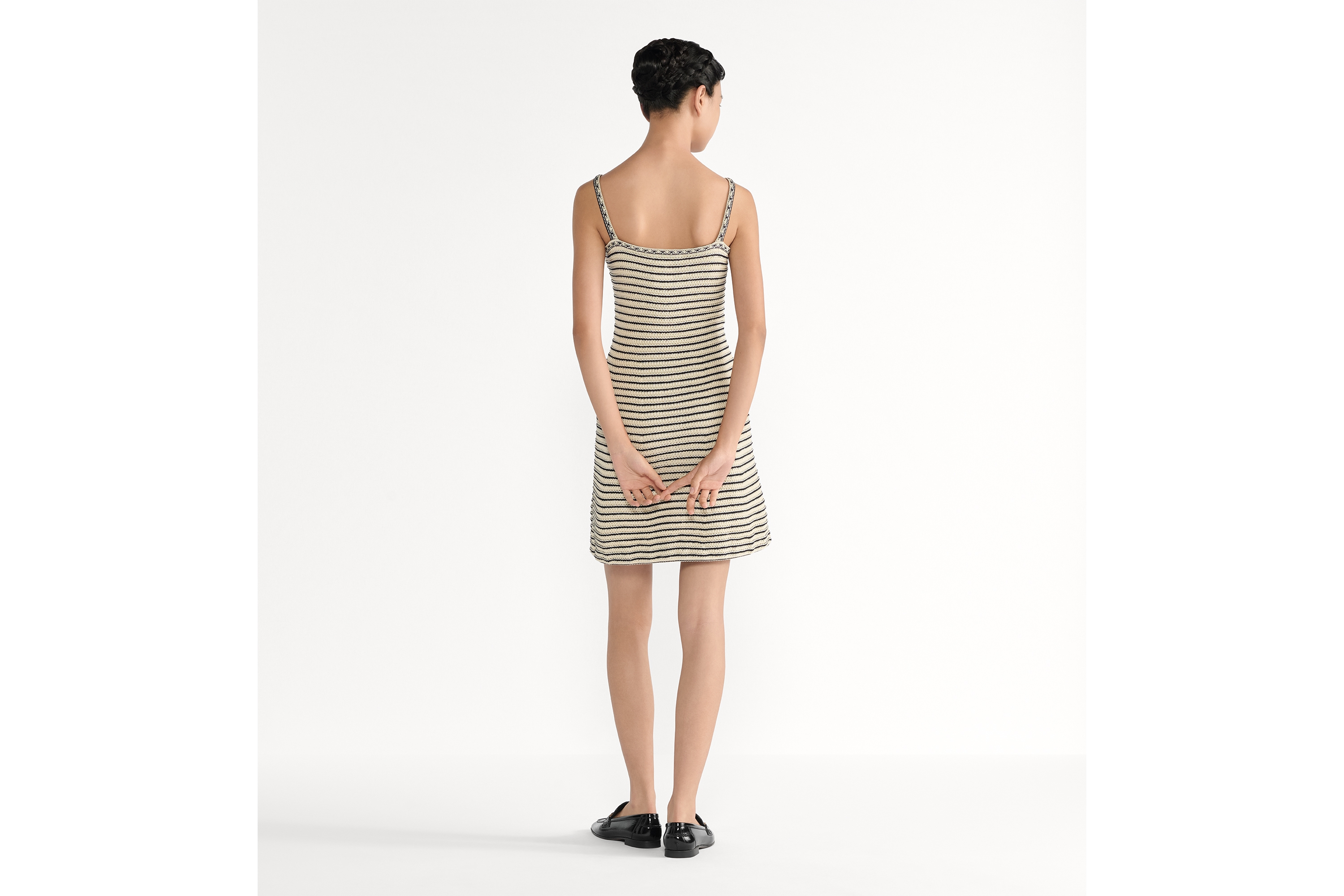 Dior 마리니에르 쇼트 드레스 네이비 블루 & 화이트 코튼 니트 E03