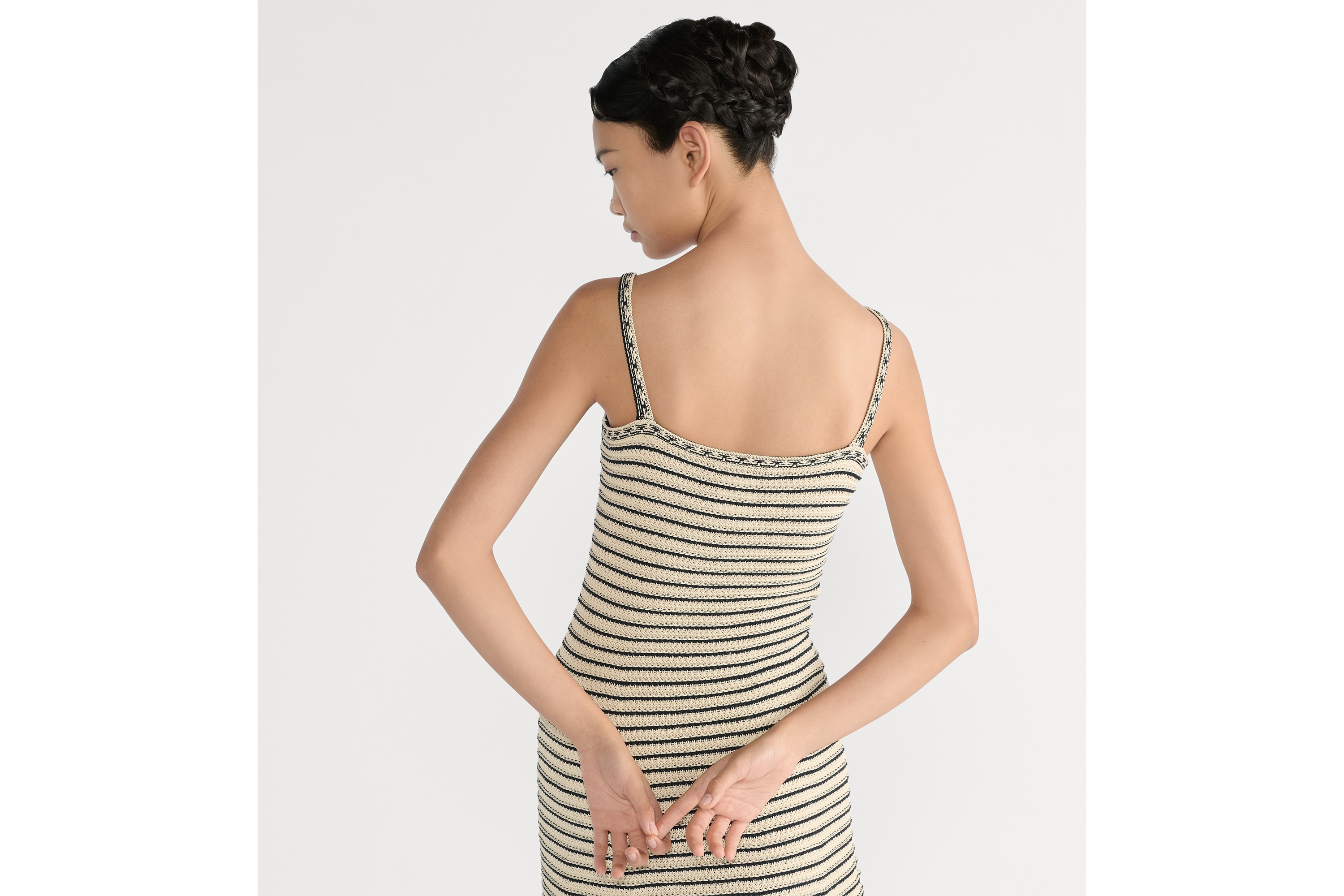 Dior 마리니에르 쇼트 드레스 네이비 블루 & 화이트 코튼 니트 E06