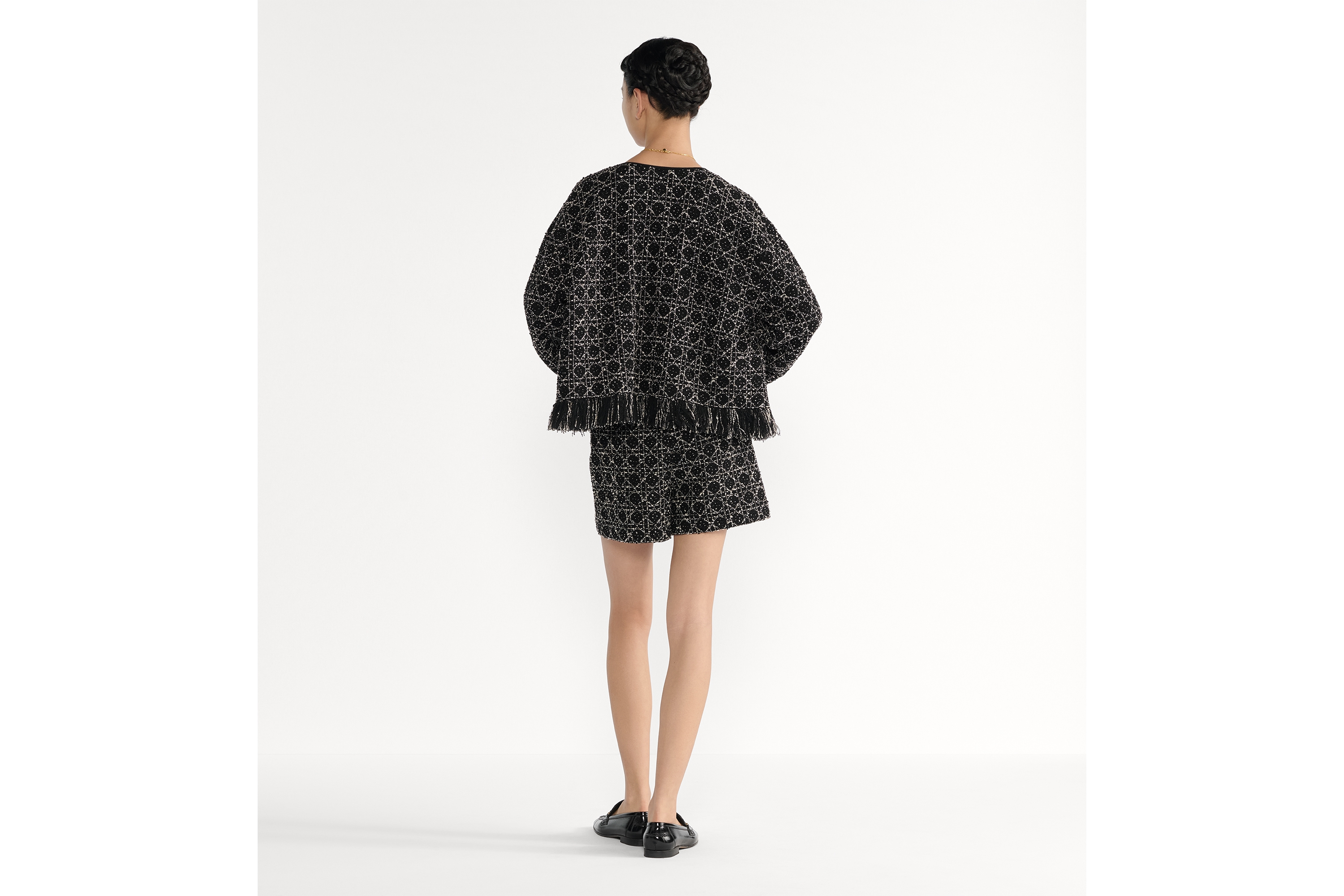 Look Macrocannage Regular-Fit Jacket Black and White Cotton-Blend Tweed Knit E03