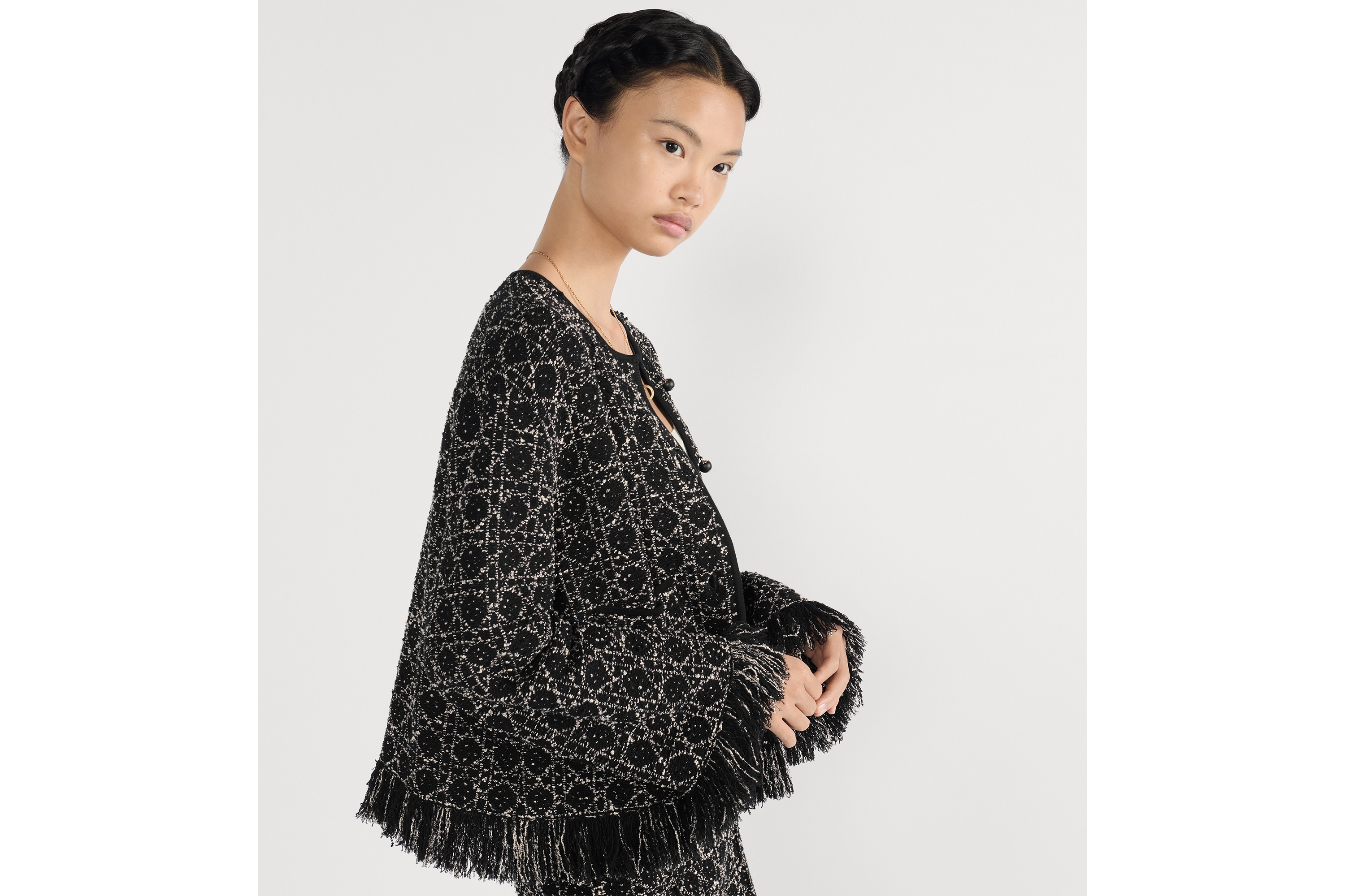 Look Macrocannage Regular-Fit Jacket Black and White Cotton-Blend Tweed Knit E05