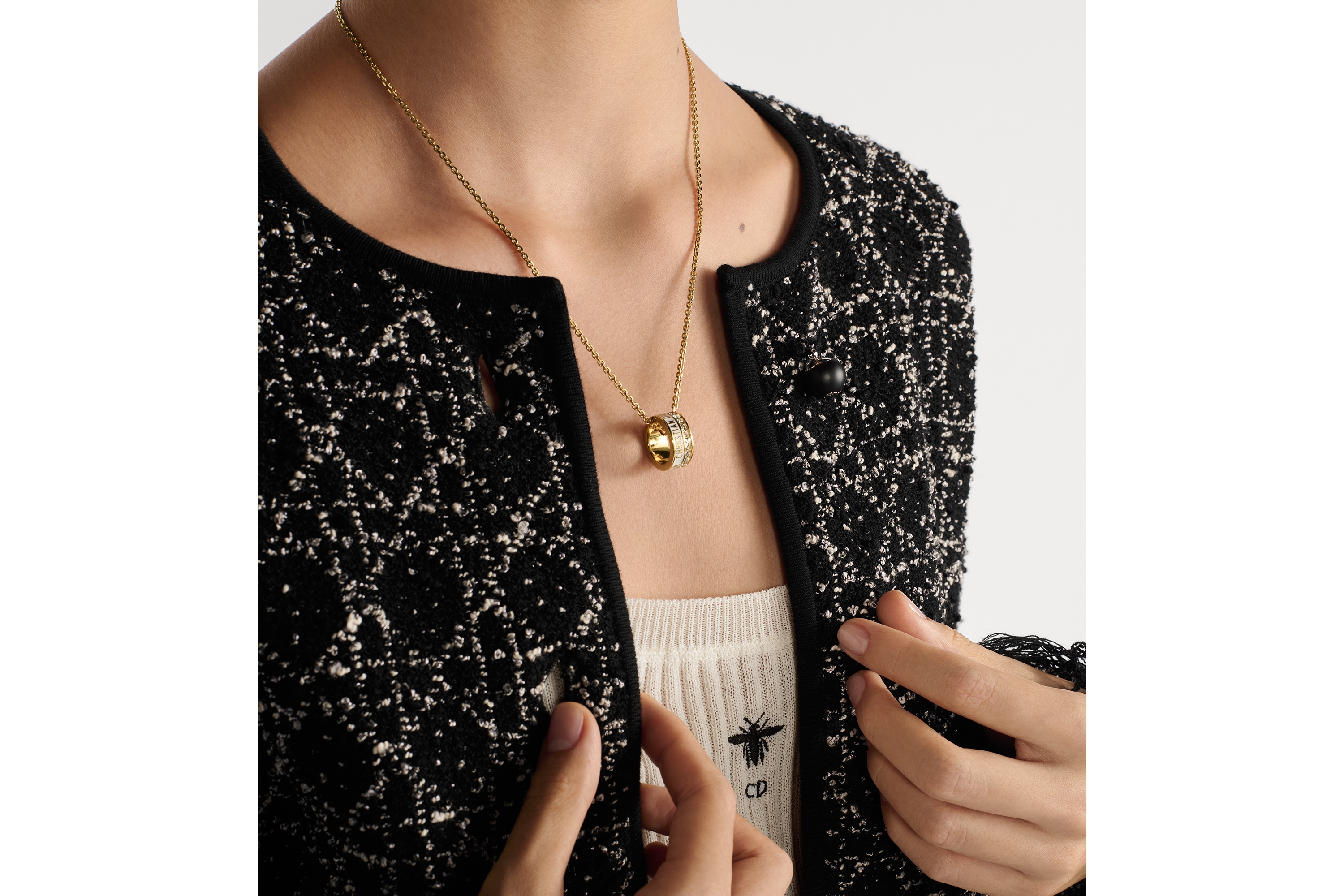 Look Macrocannage Regular-Fit Jacket Black and White Cotton-Blend Tweed Knit E12