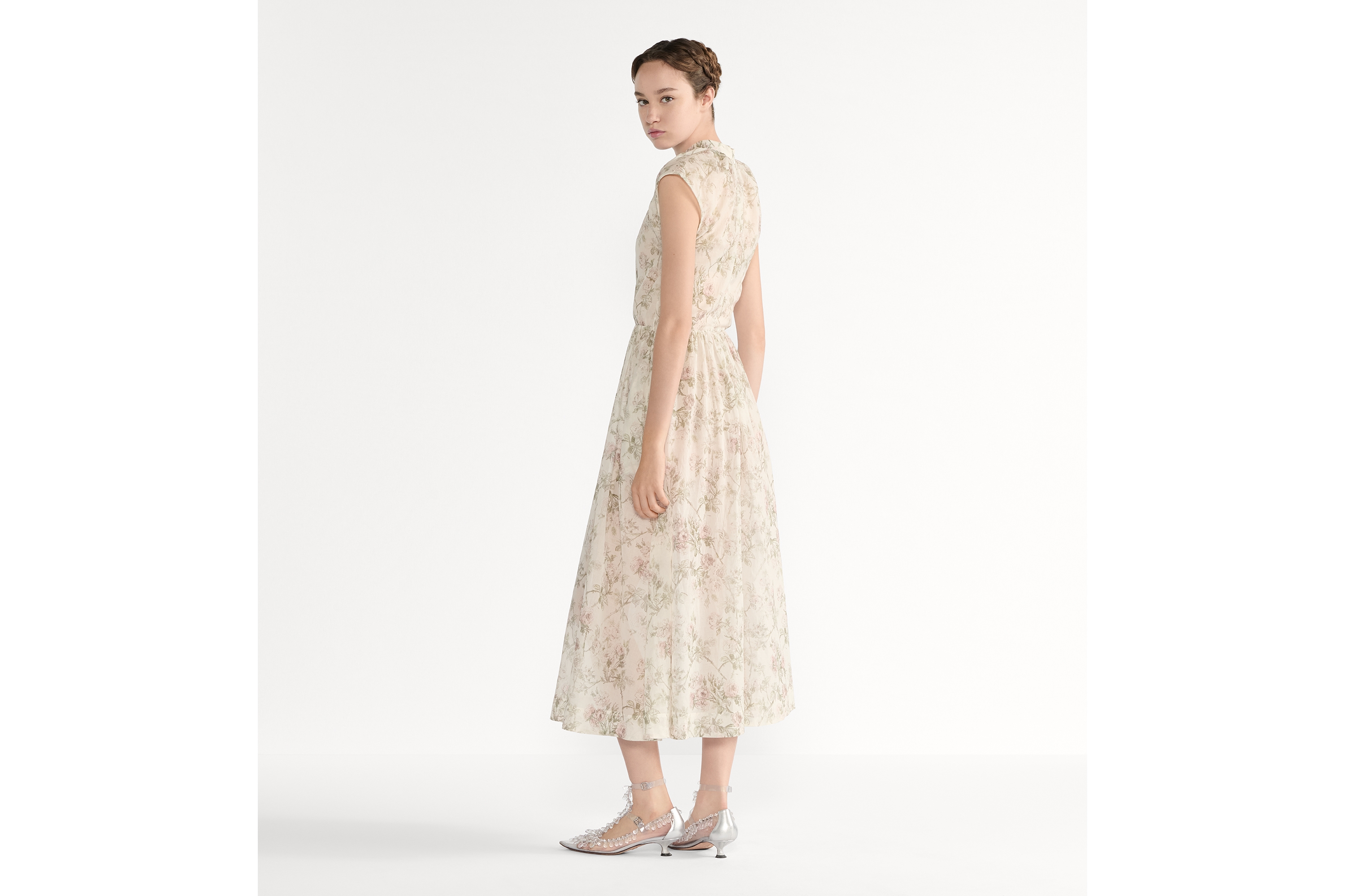 Midi-Hemdkleid Baumwollmusselin in Weiß mit Rosier de Dior Motiv in mehreren Farben E03