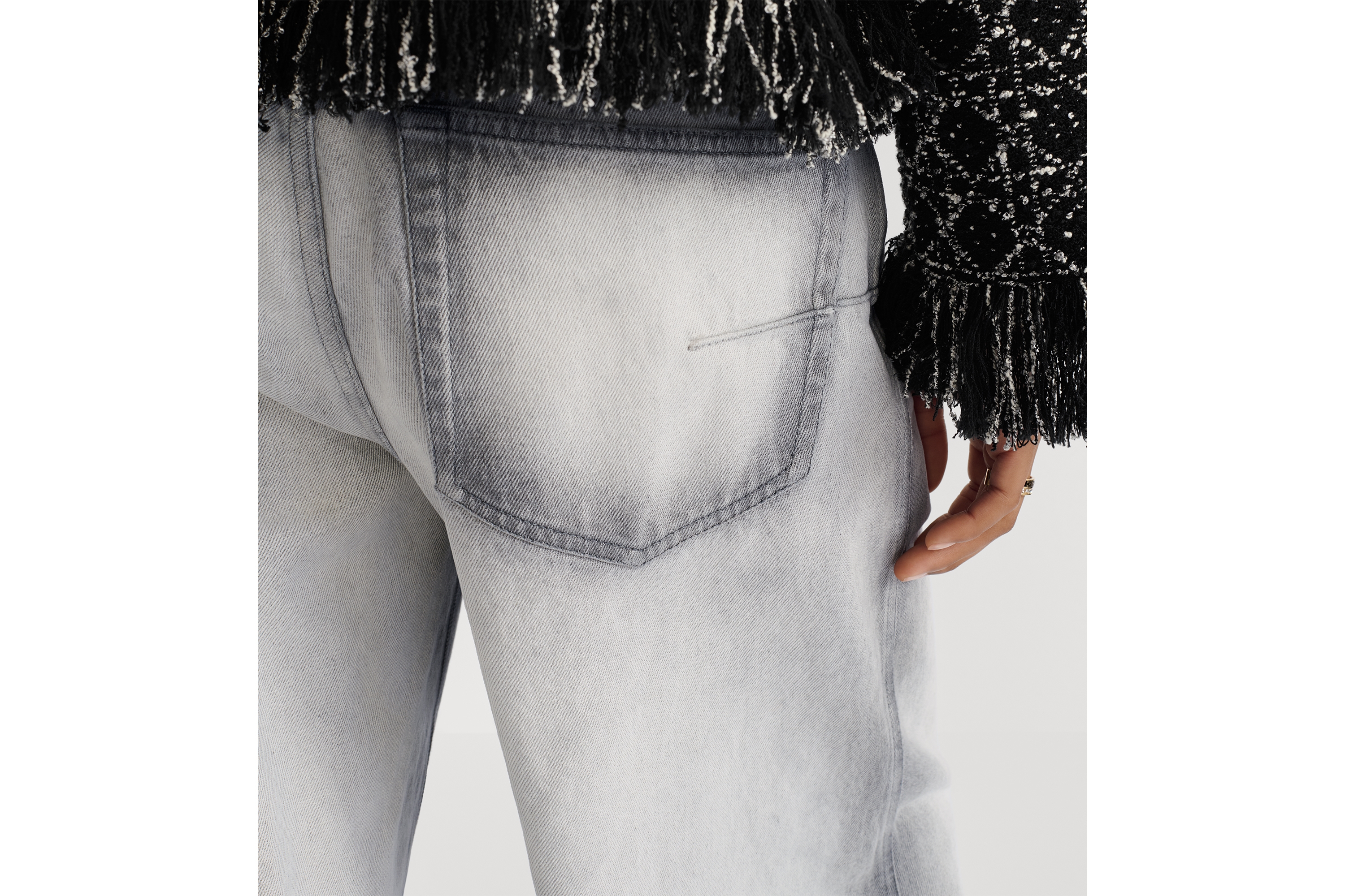 Jeans flare Denim de algodão cinza délavé E13