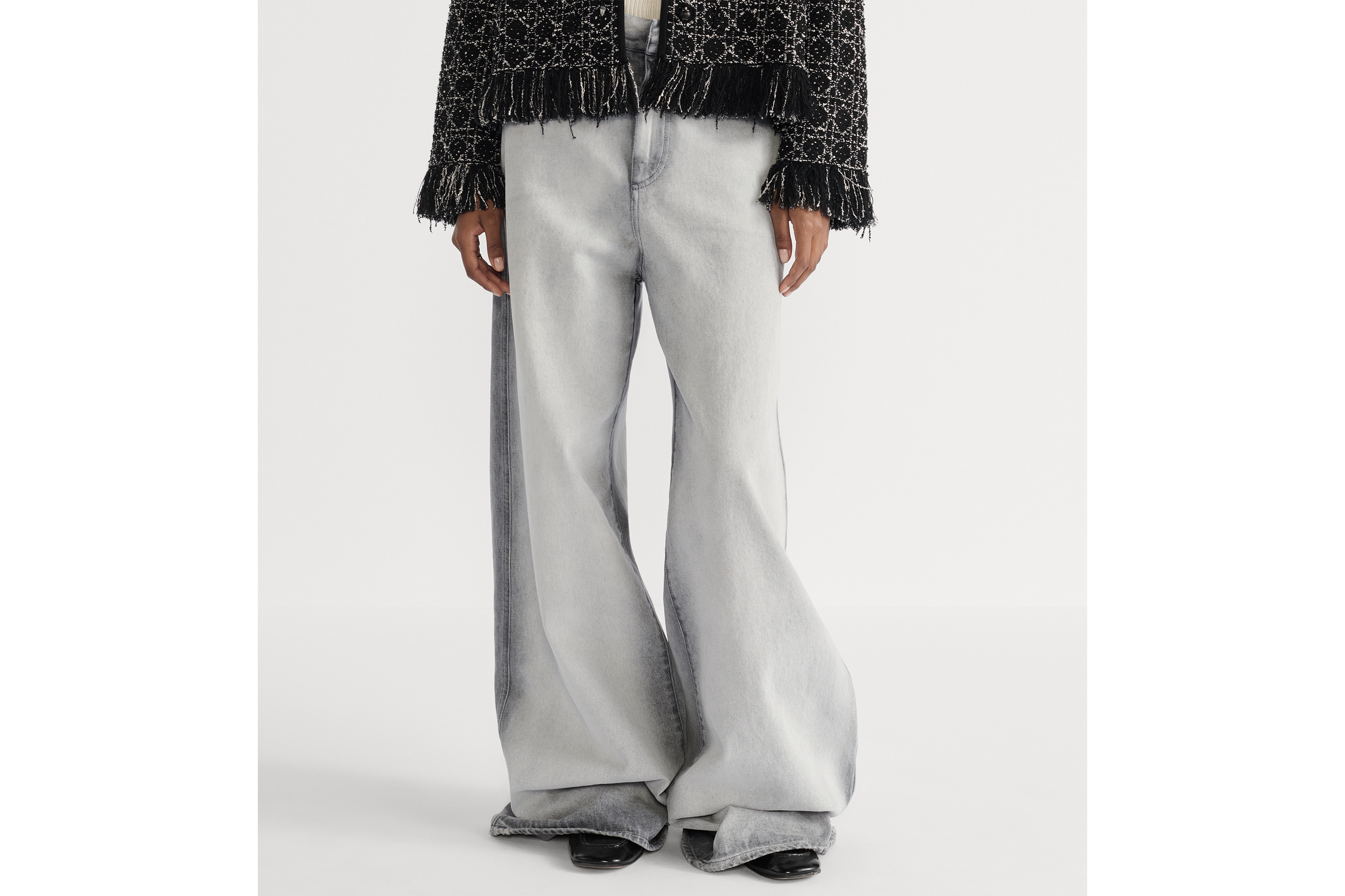 Jeans flare Denim de algodão cinza délavé E14