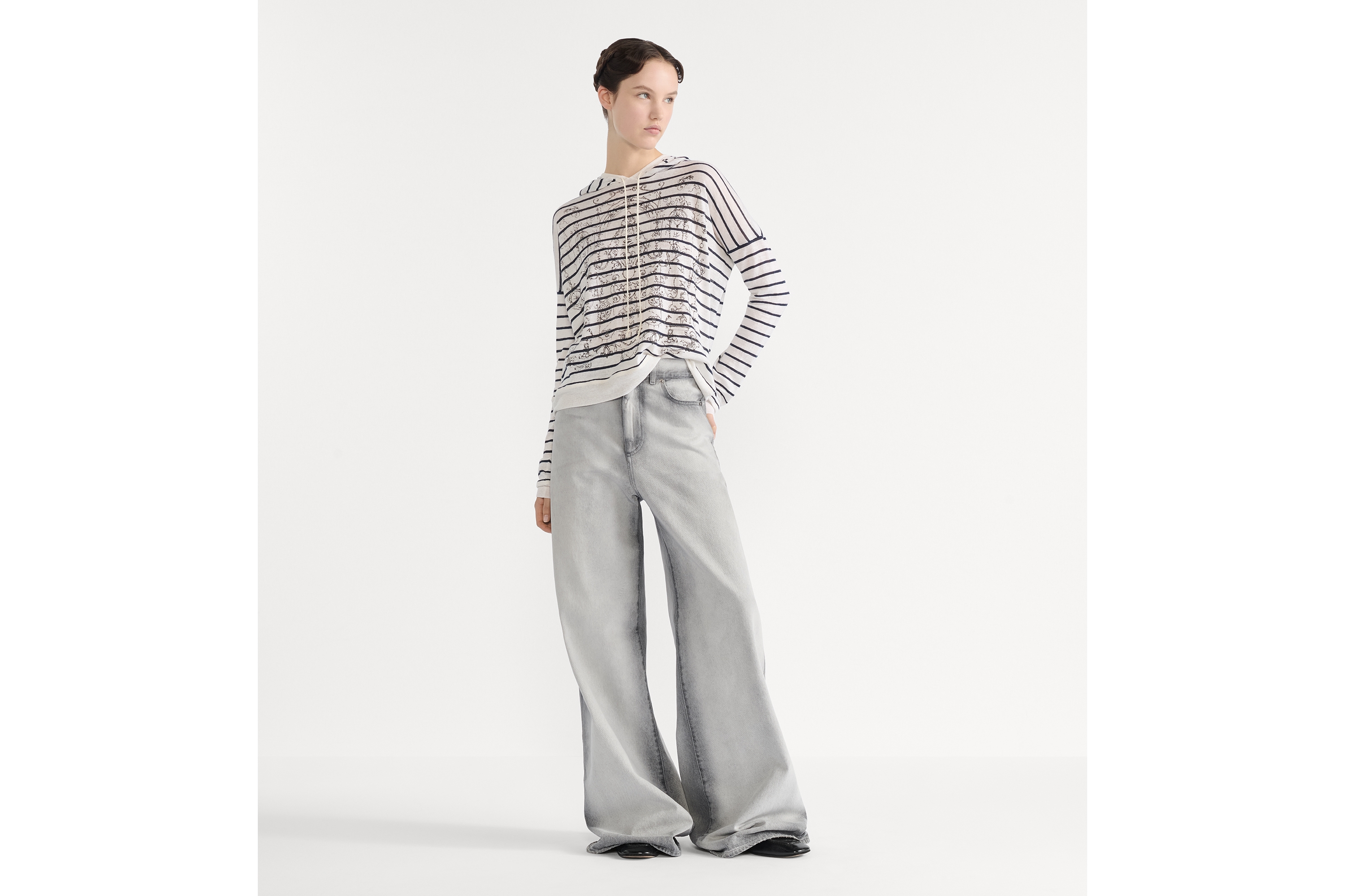 Dior Marinière Hooded Sweater Navy Blue and White Linen, Cashmere and Silk Knit with Dioresque Stella Motif E01