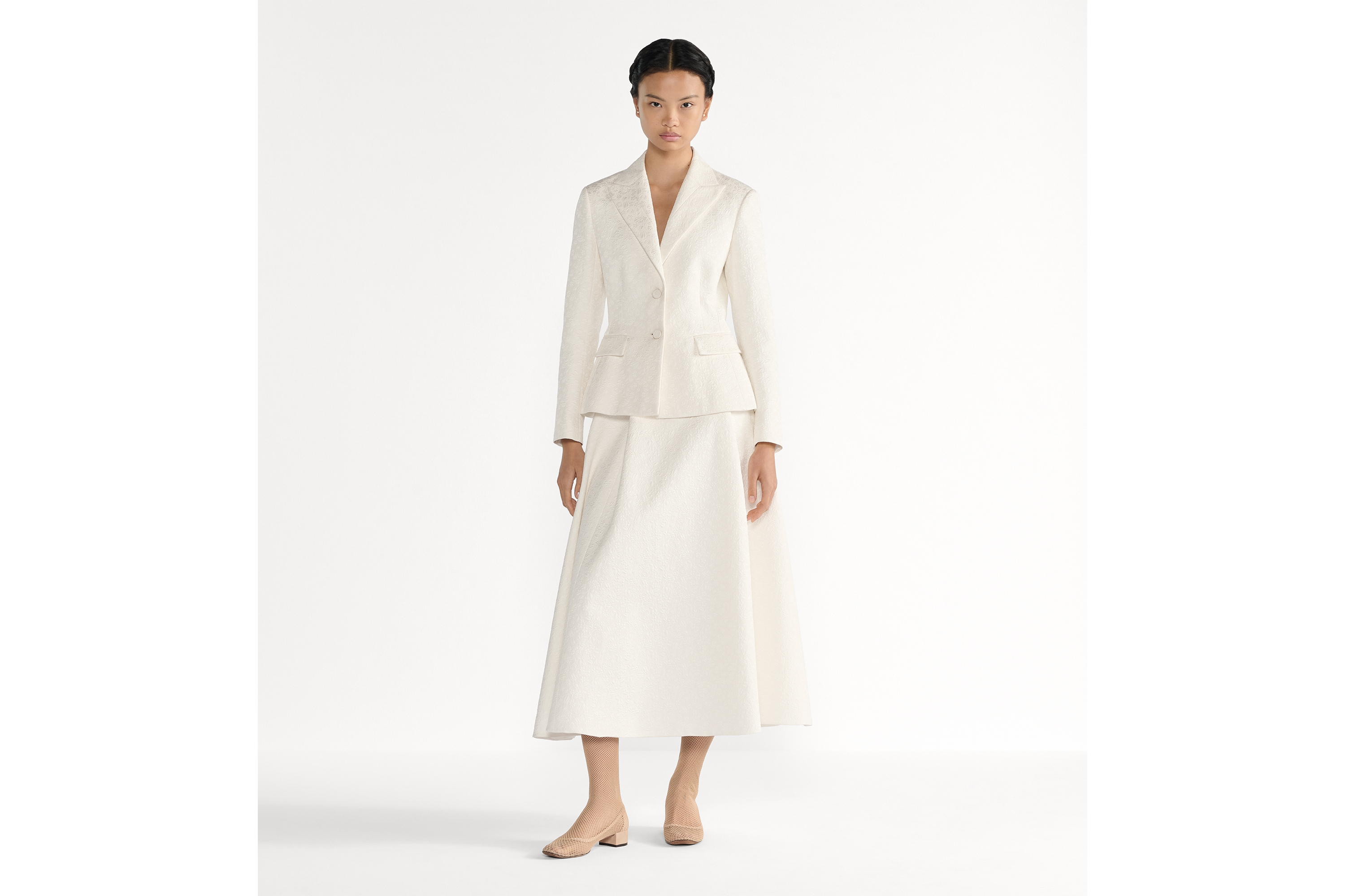 look_image_alt_prefix Getailleerd jasje Ecru katoen en zijde met Millefiori-motief en doorgestikt Provençaals effect E01