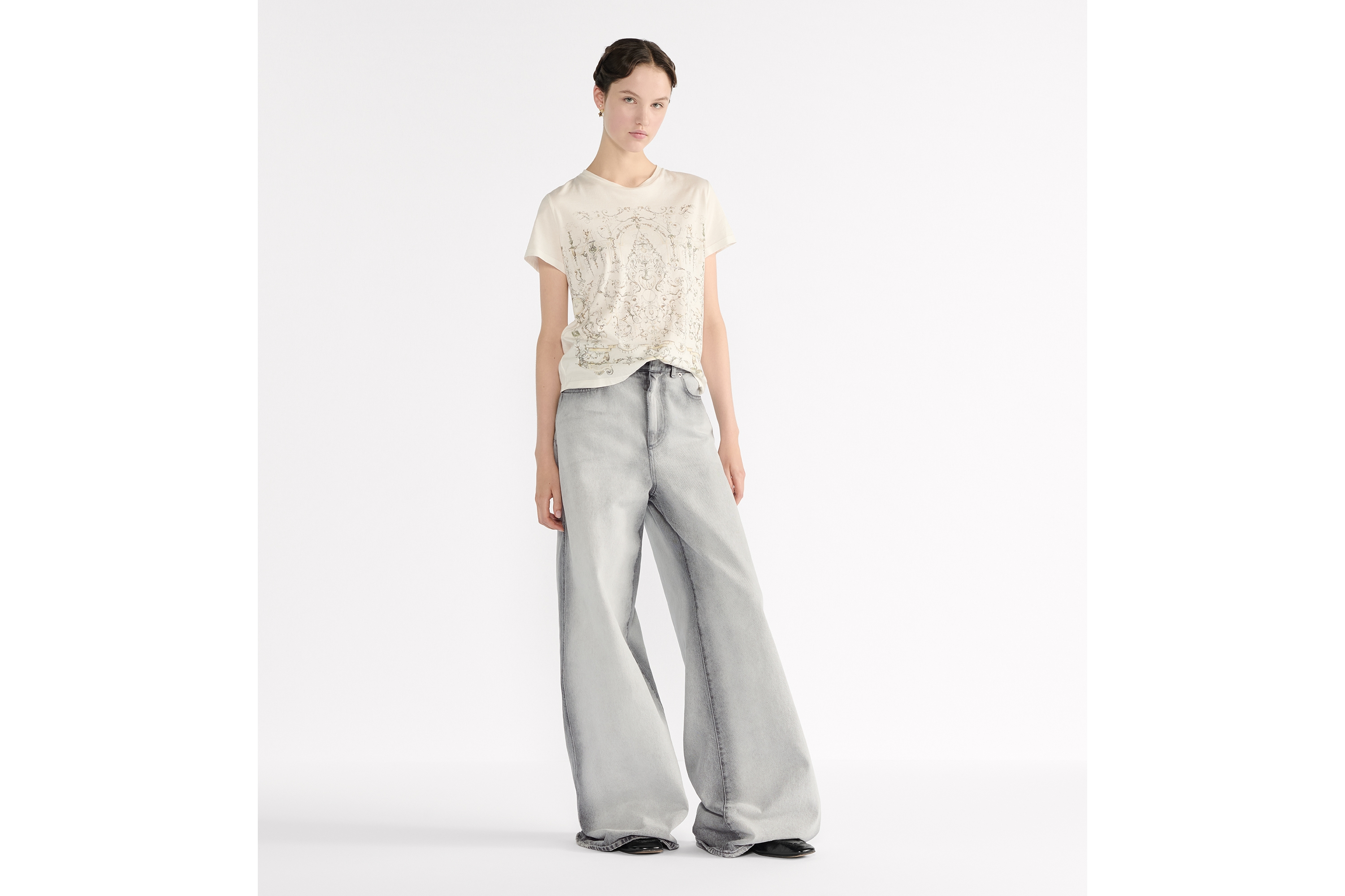 T-Shirt White Cotton Jersey with Multicolor Dioresque Stella Motif