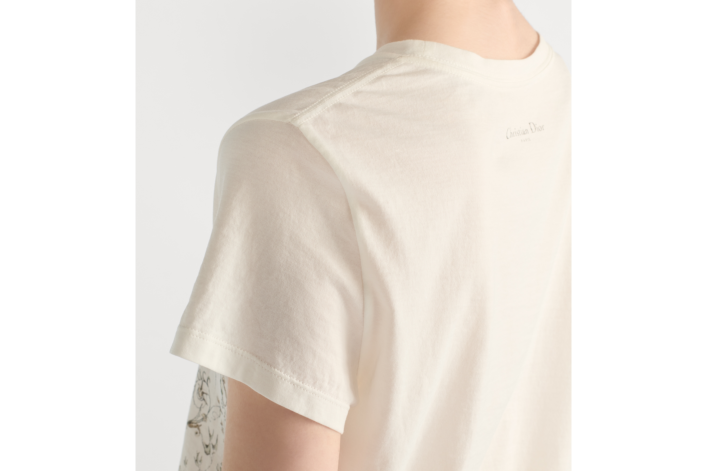 티셔츠 화이트 코튼 저지 & 멀티 컬러 Dioresque Stella 모티브 E06