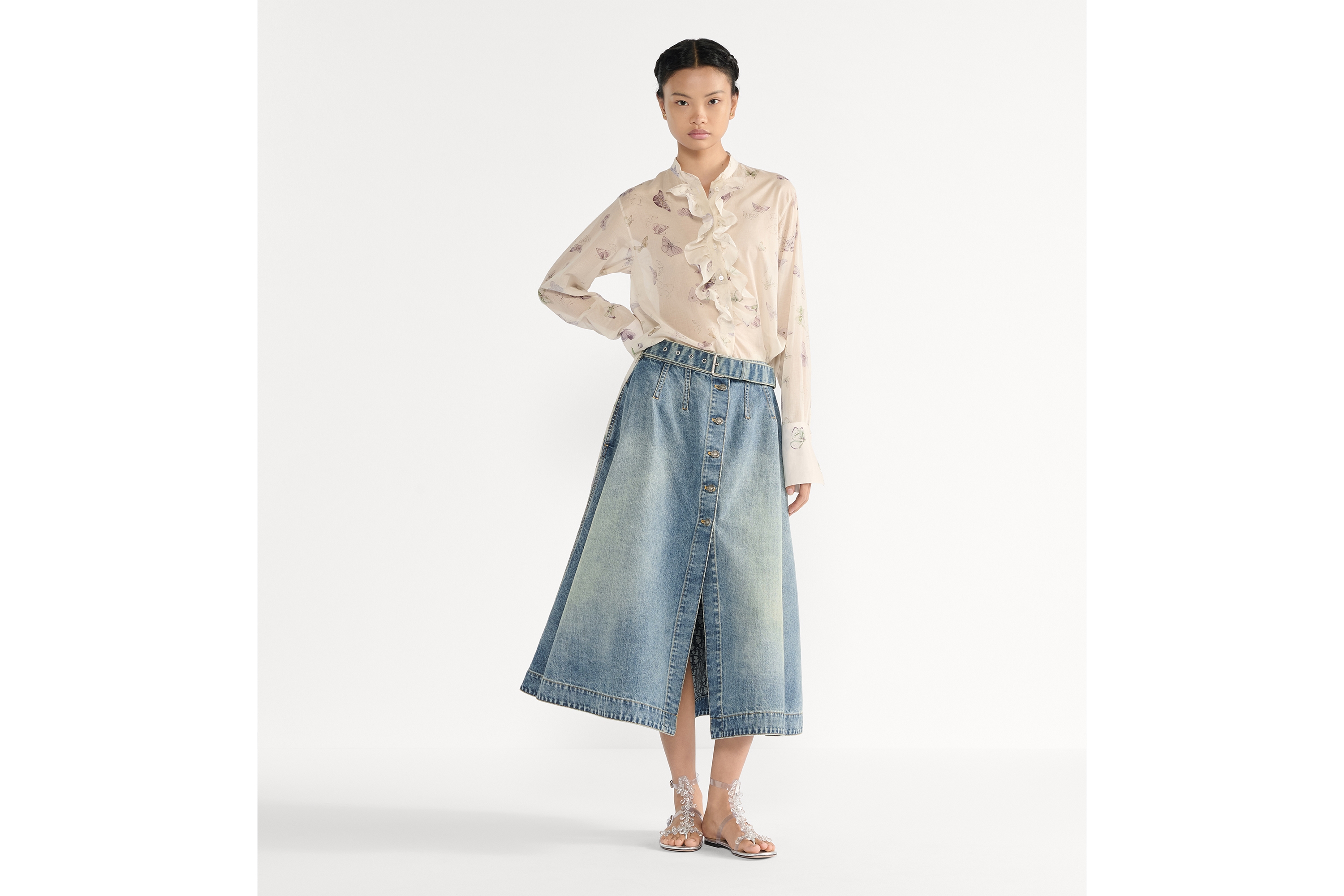 DIOR | フレア ミディスカート ディオール オブリーク コットンデニム