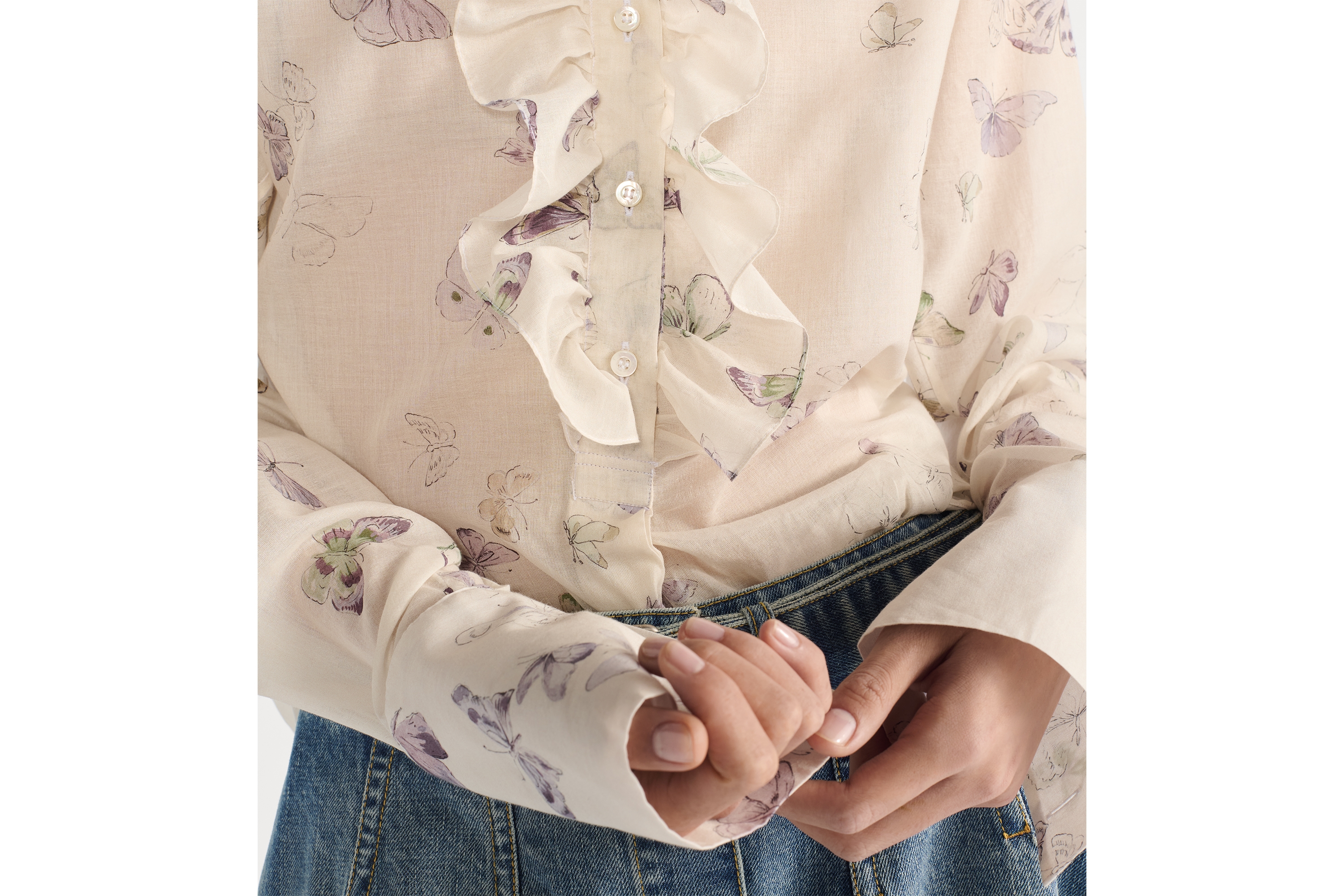 Blouse with Ruffled Neckline