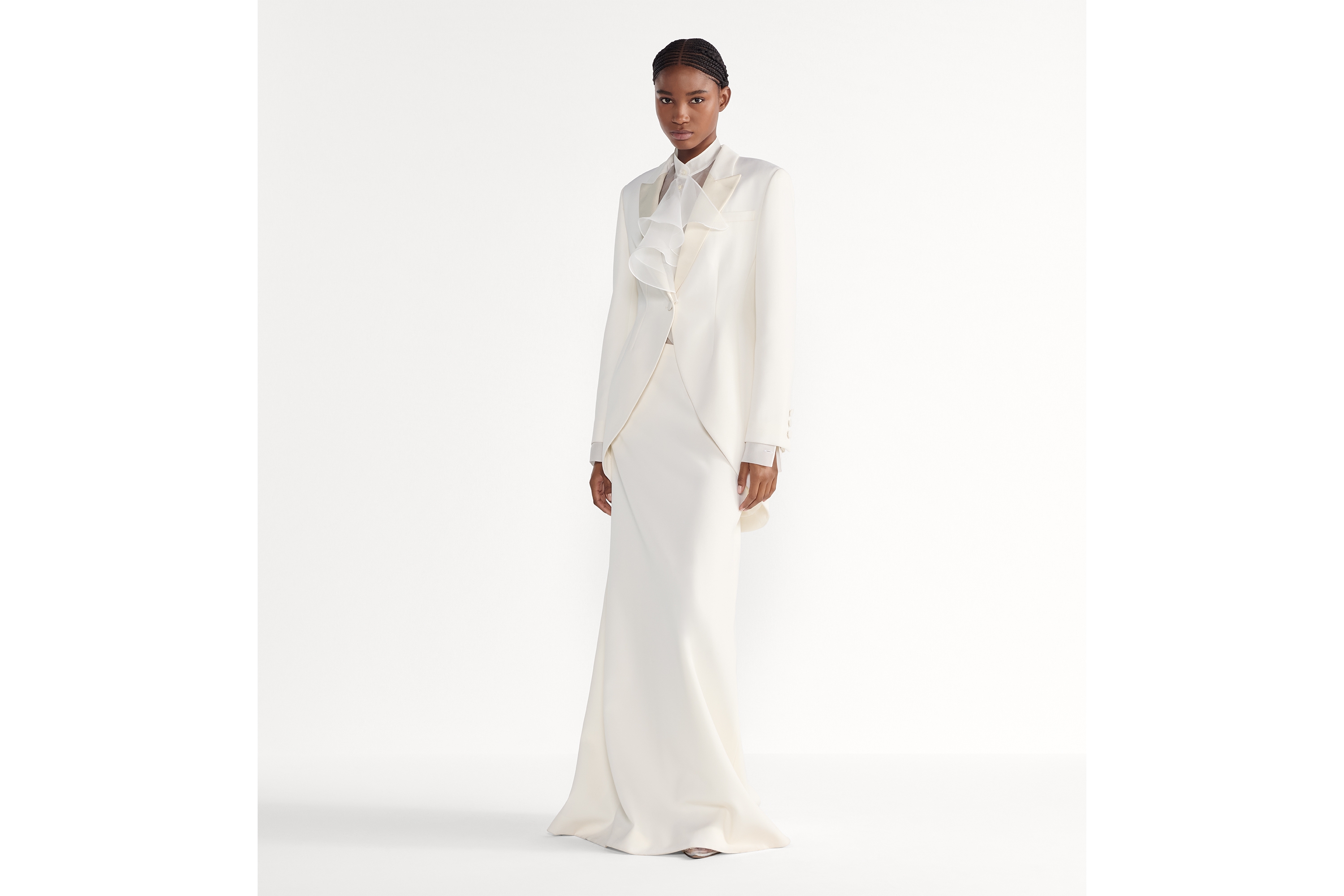 Look Long Flared Skirt Ecru Virgin Wool E01