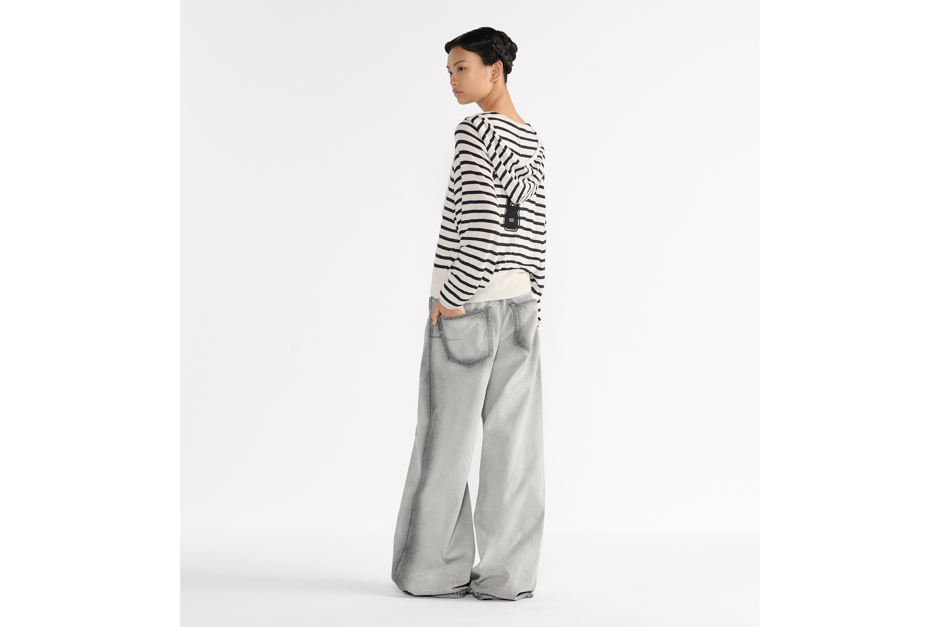 Dior Marinière 拉鏈連帽開襟羊毛衫 白色和海軍藍羊絨及絲綢針織 E03