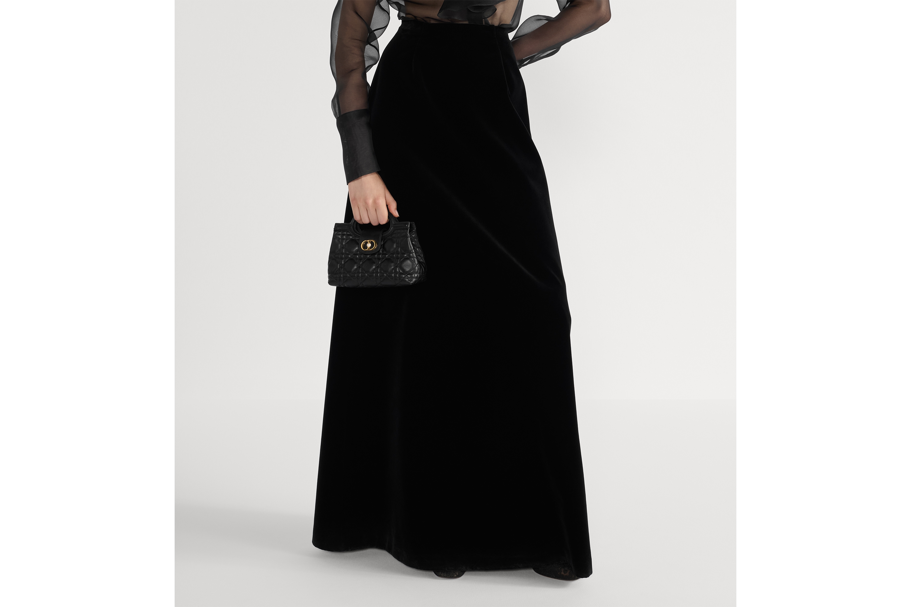 Long Flared Skirt Black Cotton Velvet E14